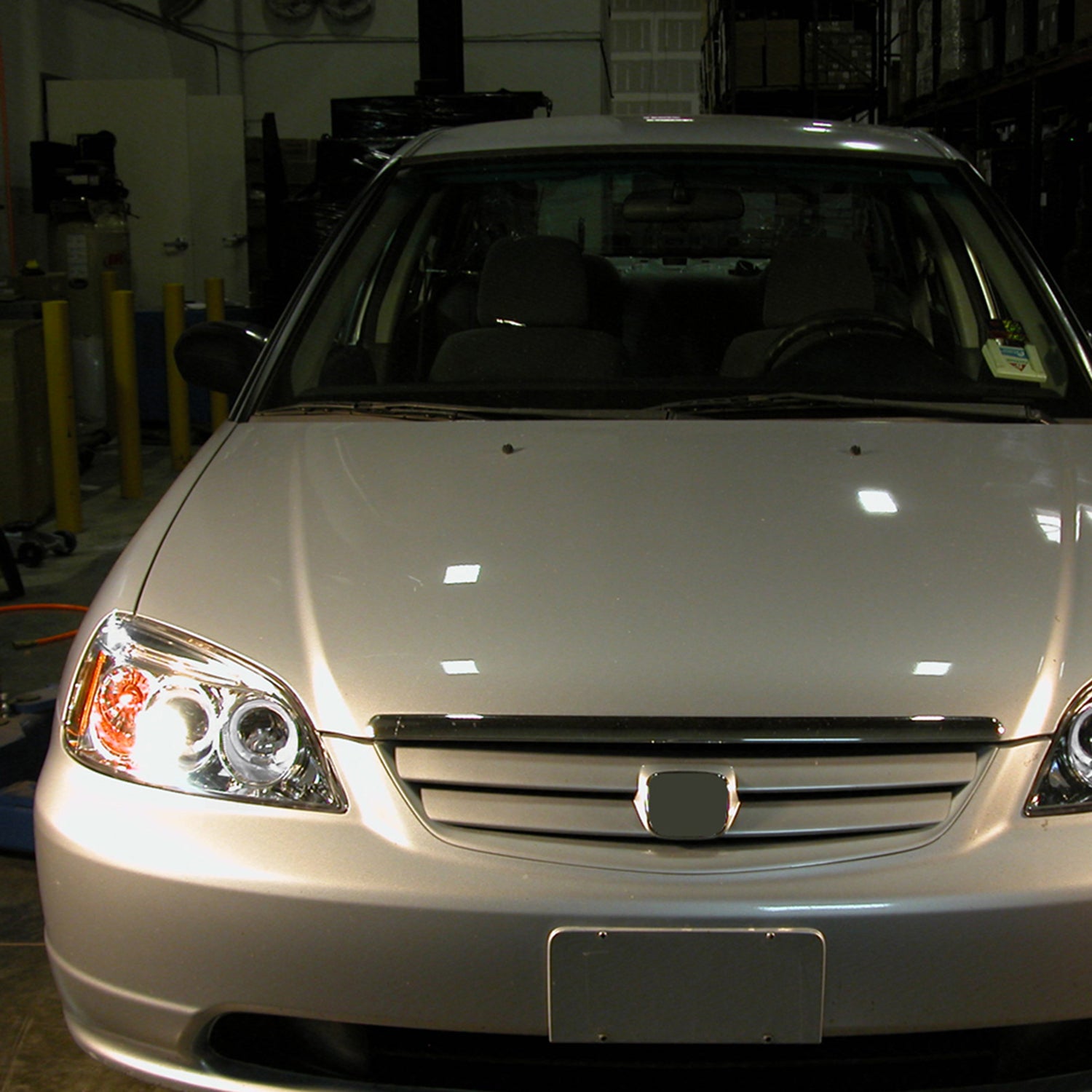 2001-2003 Honda Civic Dual Halo Projector Headlights Chrome/Clear Lens