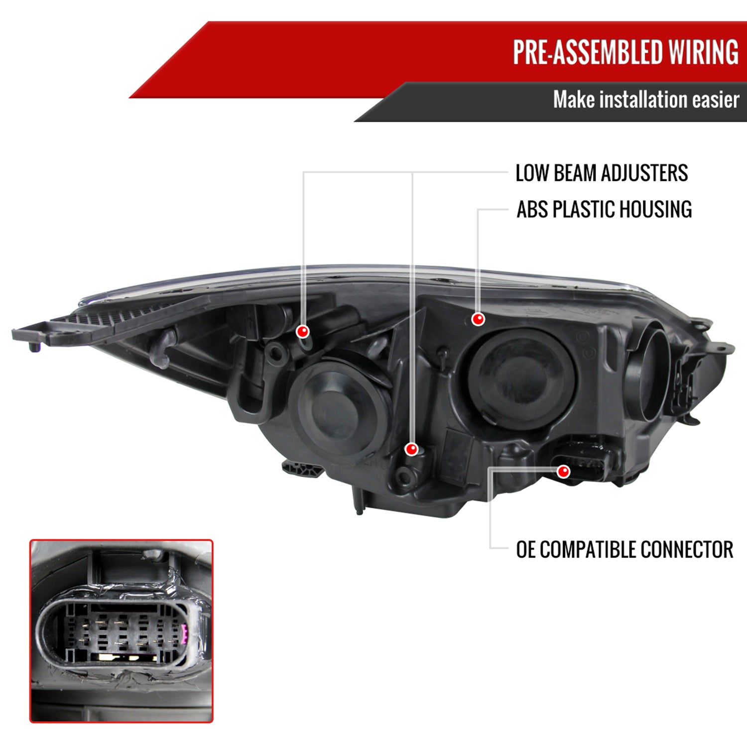 2012-2014 Ford Focus Factory Headlights w/Amber Reflectors Matt Black/Clear