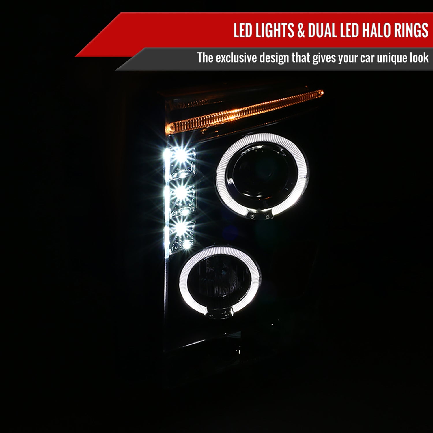 2008-2010 Ford F-250 F-350 F-450 Dual Halo Projector Headlights Matt Black