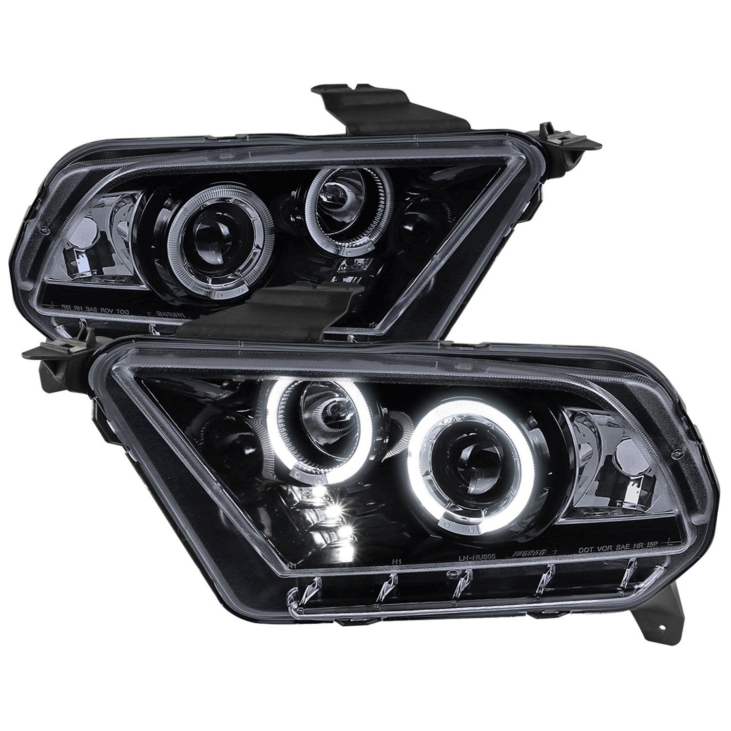 2010-2014 Ford Mustang Dual Halo Projector Headlights Glossy Black/Smoke Lens