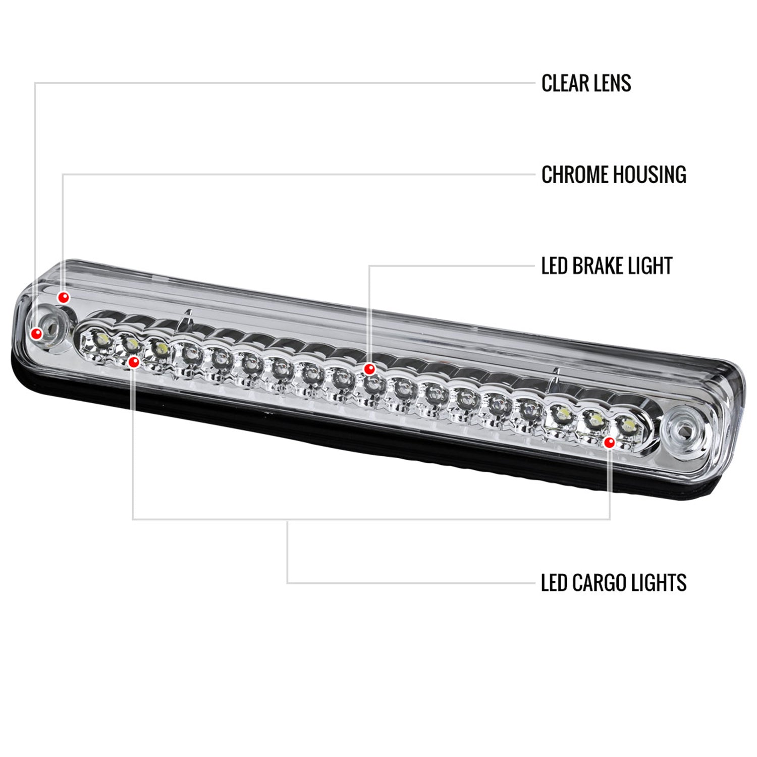 1994-2000 Chevrolet GMC C/K LED 3rd Brake Light Chrome Housing/Clear Lens