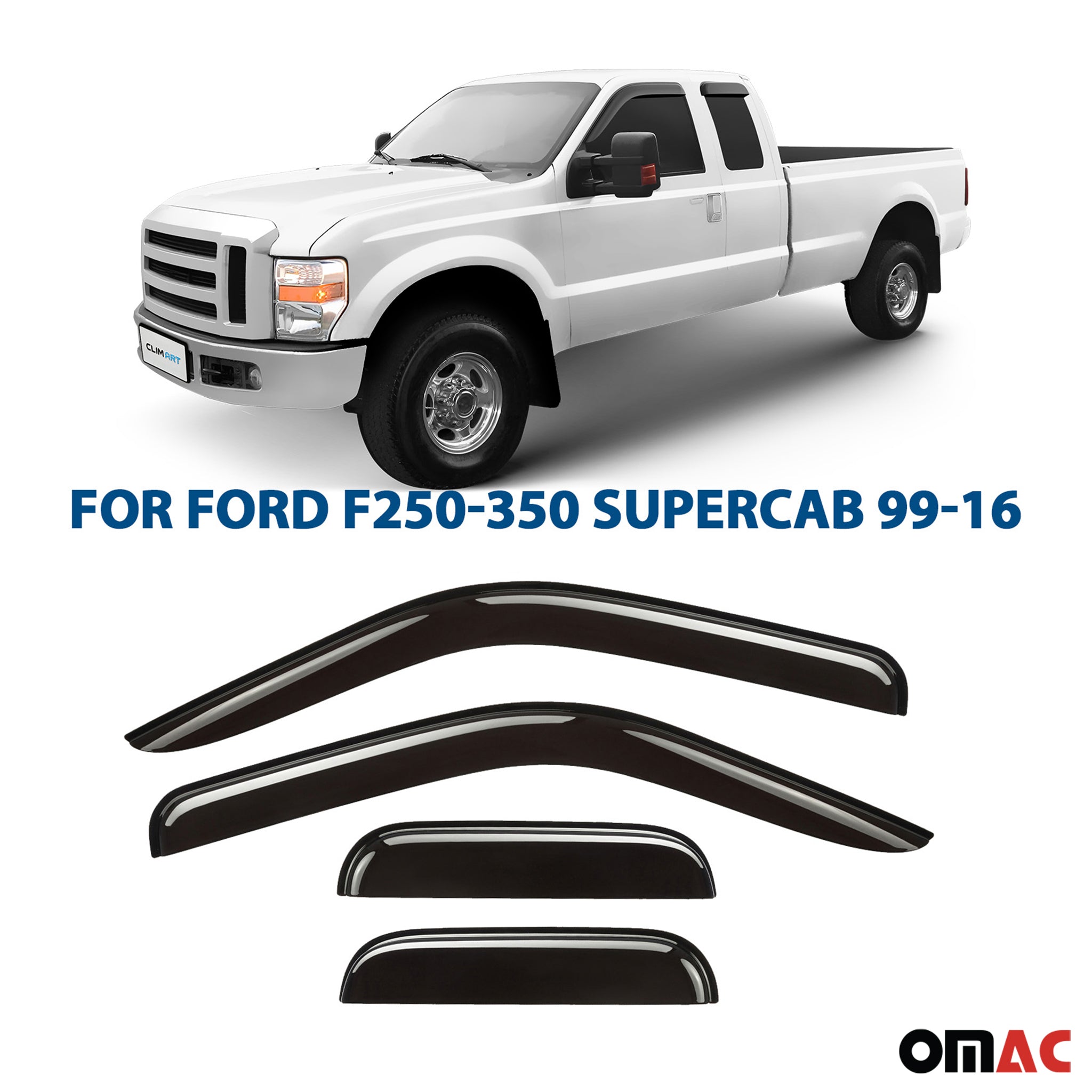 Clim Art Wind Deflectors for Ford F250 Super Duty 1999-2016 SuperCab Smoke 4 Pcs