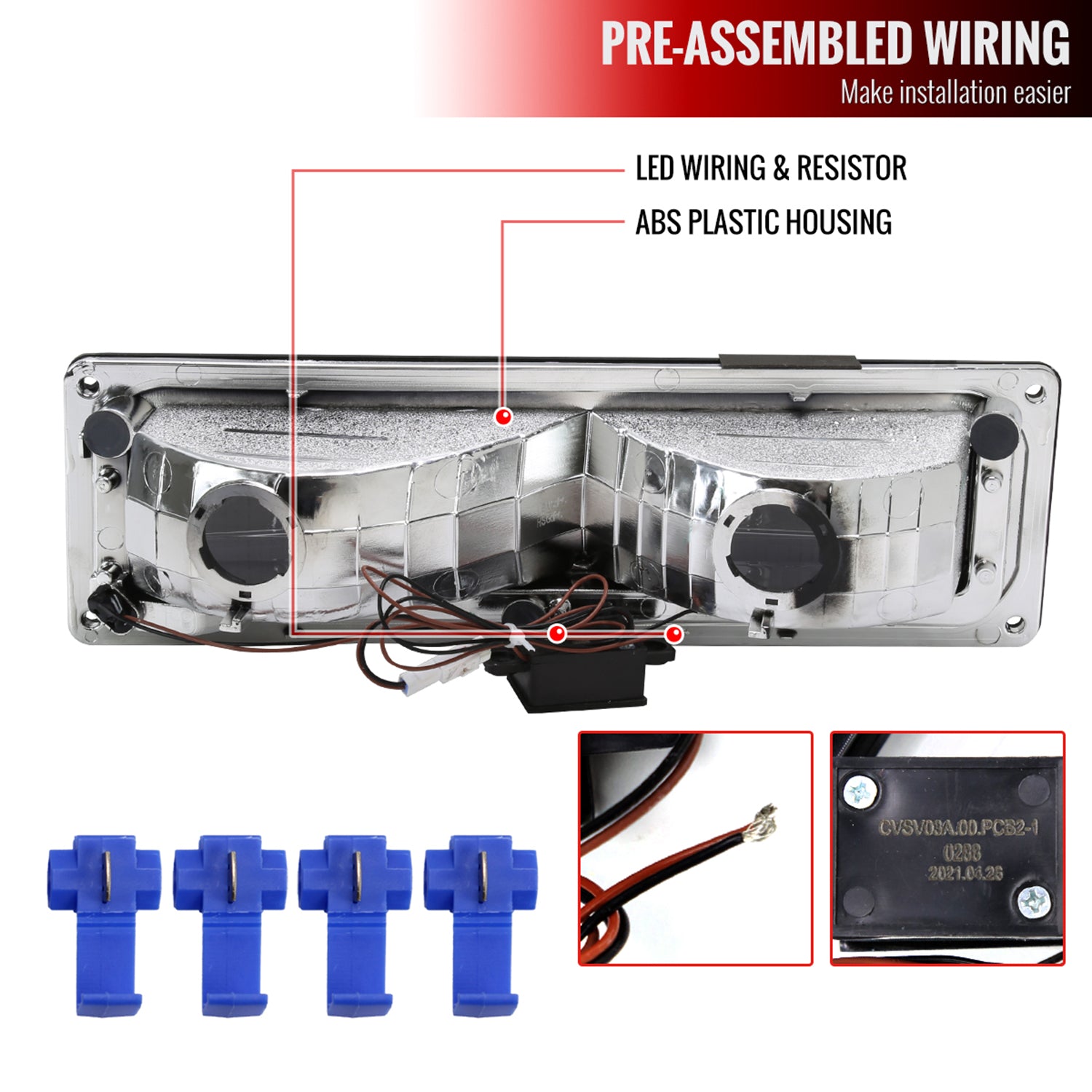 1988-1998 Chevy C10 GMC C/K LED Strip Bumper Corner Signal Lights Chrome/Clear