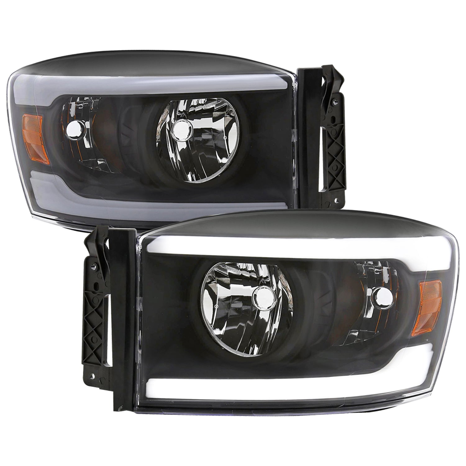2006-2008 Dodge Ram 1500/ Ram 2500 3500 LED Headlights Amber Reflector Black