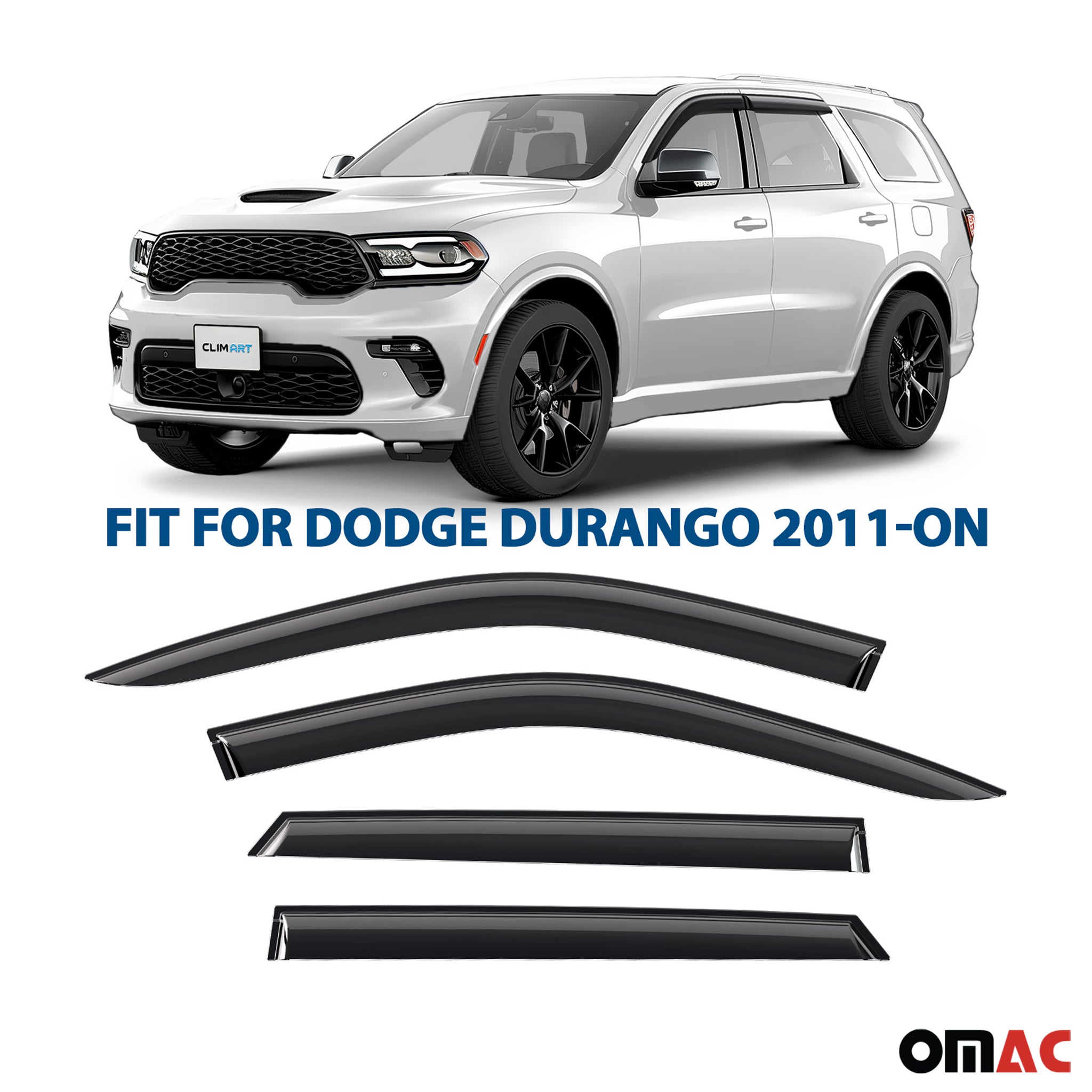 Clim Art Wind Deflectors for Dodge Durango 2011-2025 Shatterproof Smoke 4 Pcs
