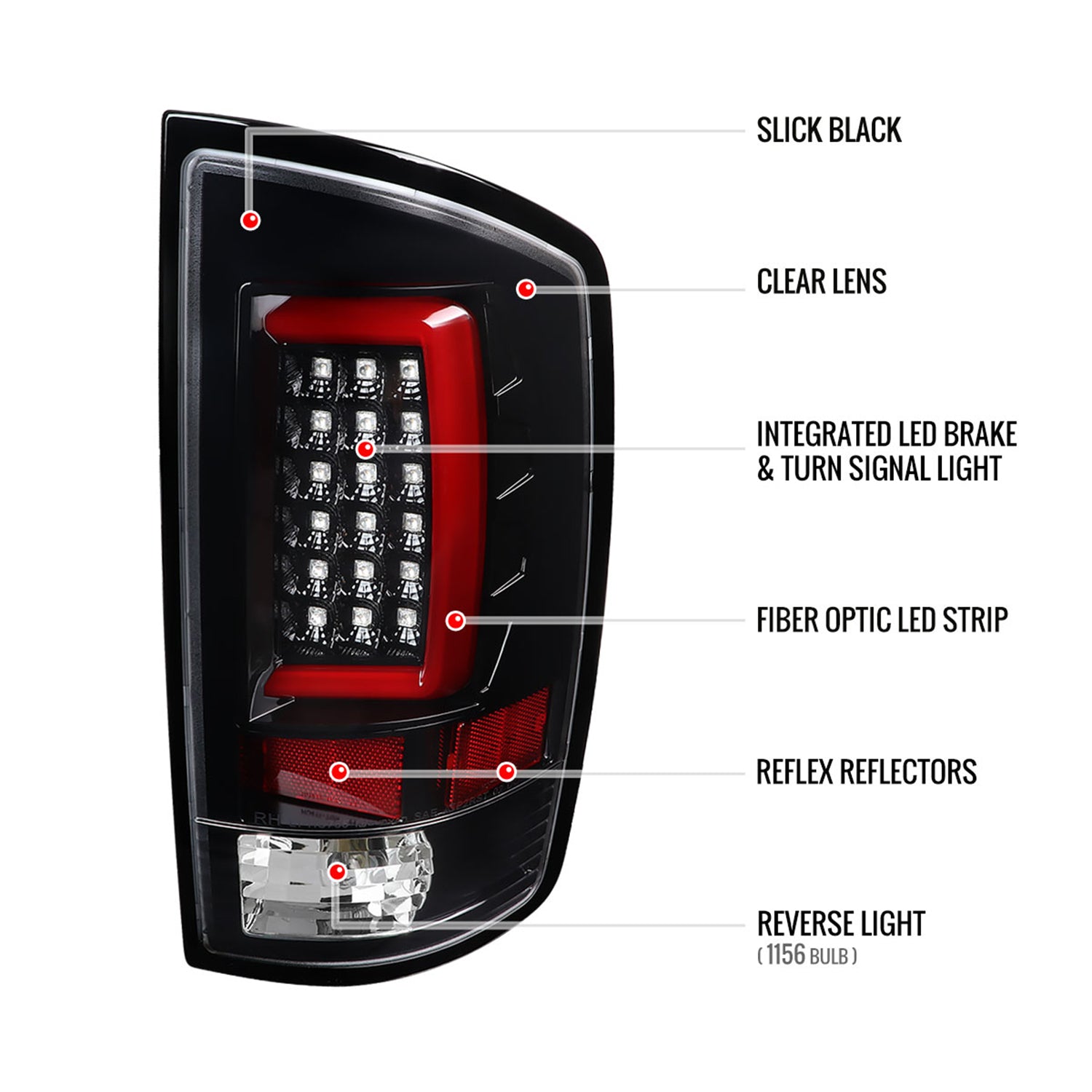 2007-2009 Dodge RAM 1500/2500/3500 Red C-Bar LED Tail Lights Jet Black/Clear