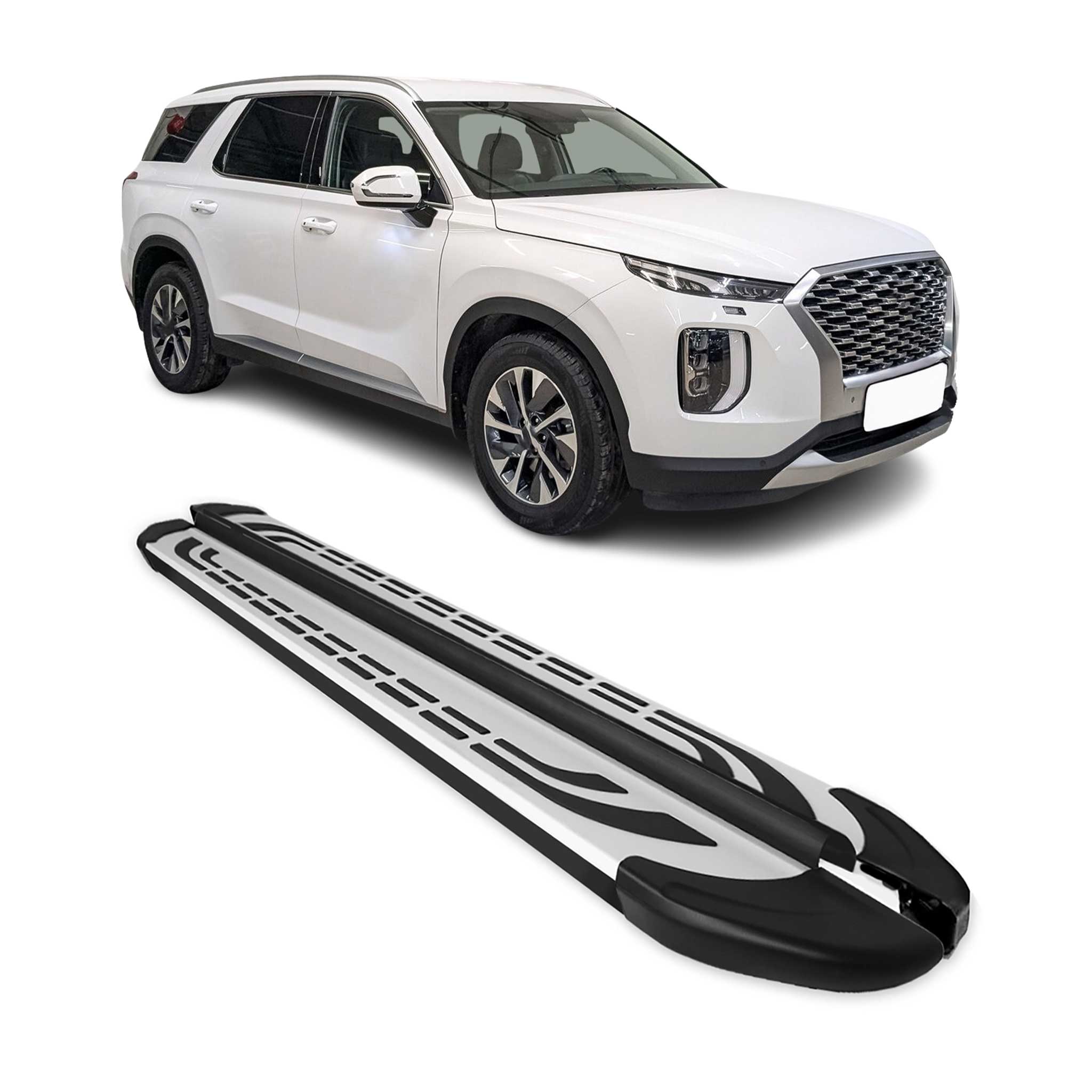 2020-2025 Hyundai Palisade Nerf Bar Side Step Running Board Silver Black 2x
