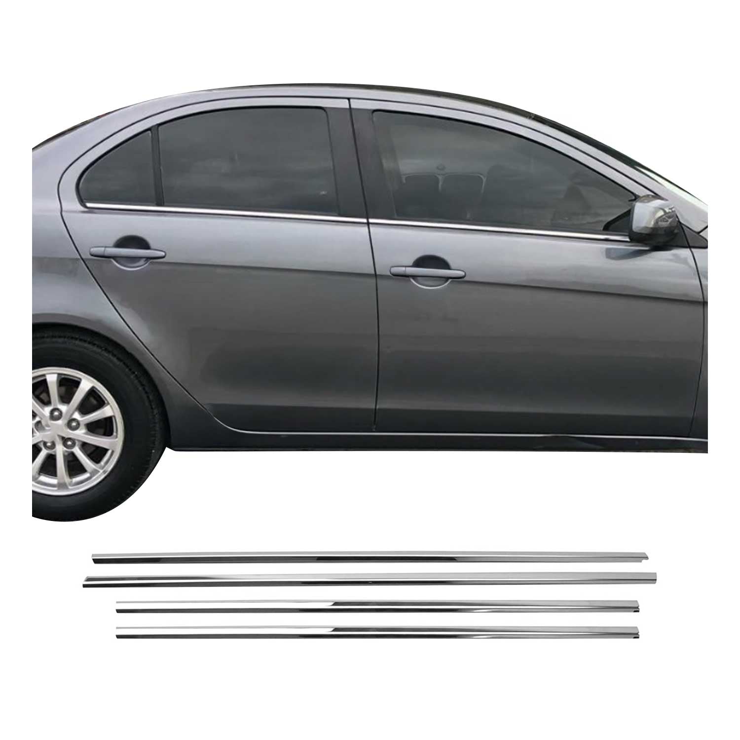 2008-2017 Mitsubishi Lancer Window Molding Trim Streamer Silver 4Pcs Stainless Steel
