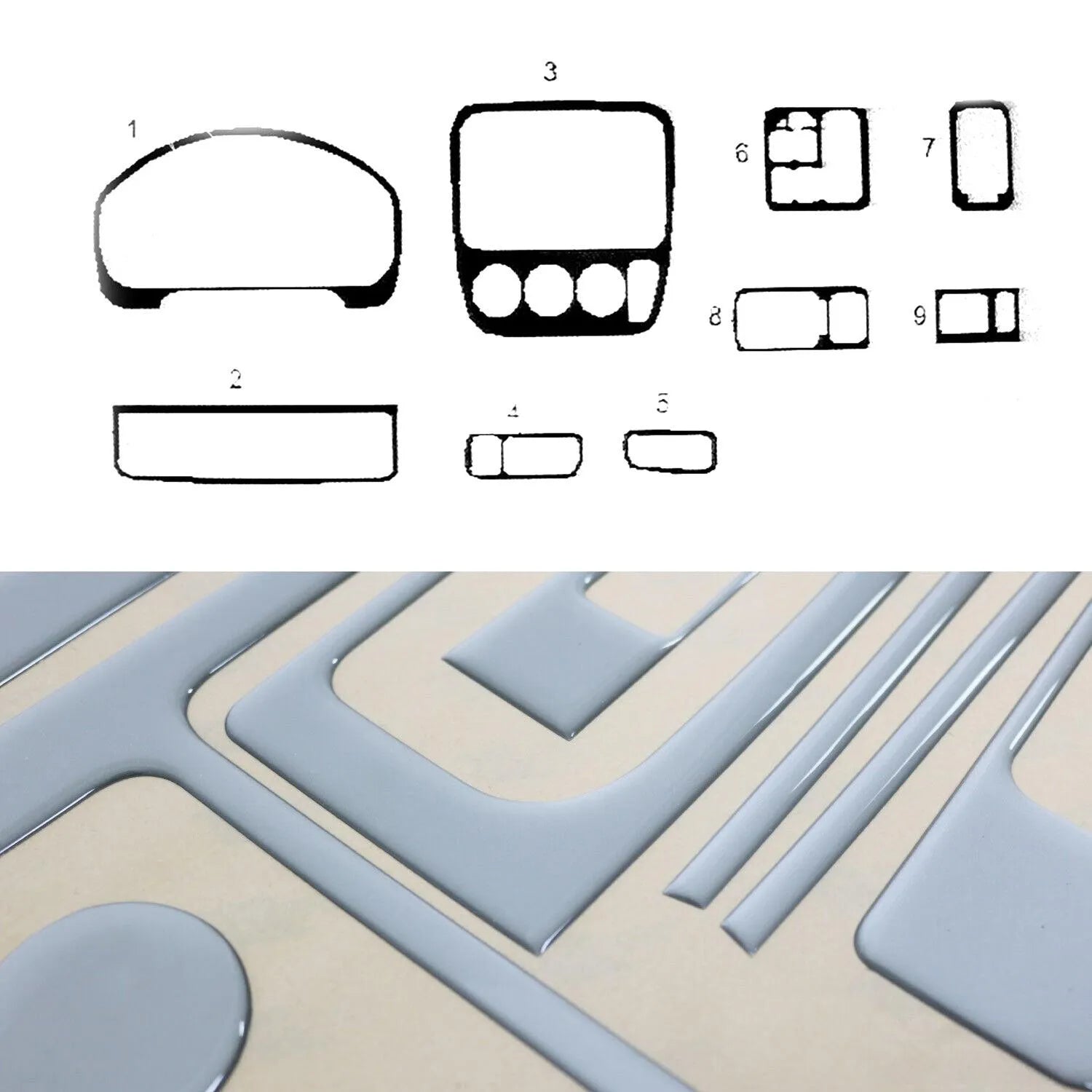 1997-2001 Honda CR-V Aluminium Look Dashboard Console Trim Kit 9 Pcs