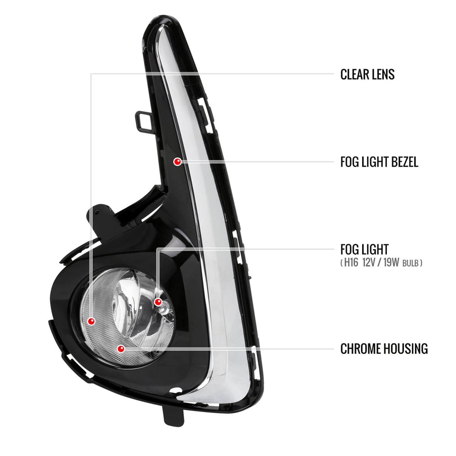 2018-2019 Toyota Yaris H16 Fog Lights Kit Chrome Housing/Clear Lens