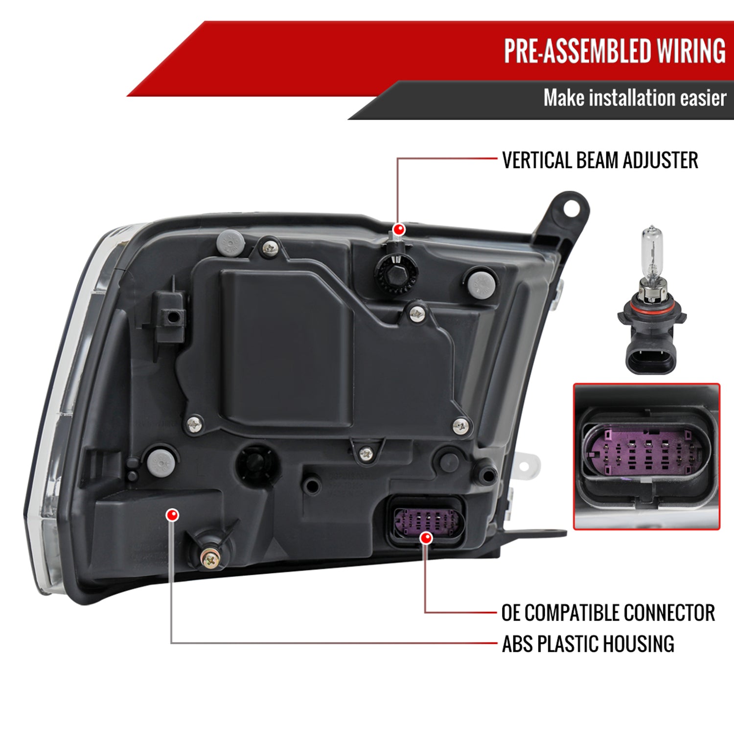 2013-2018 RAM 1500 2500 3500 LED Bar Projector Headlights Matte Black/Clear