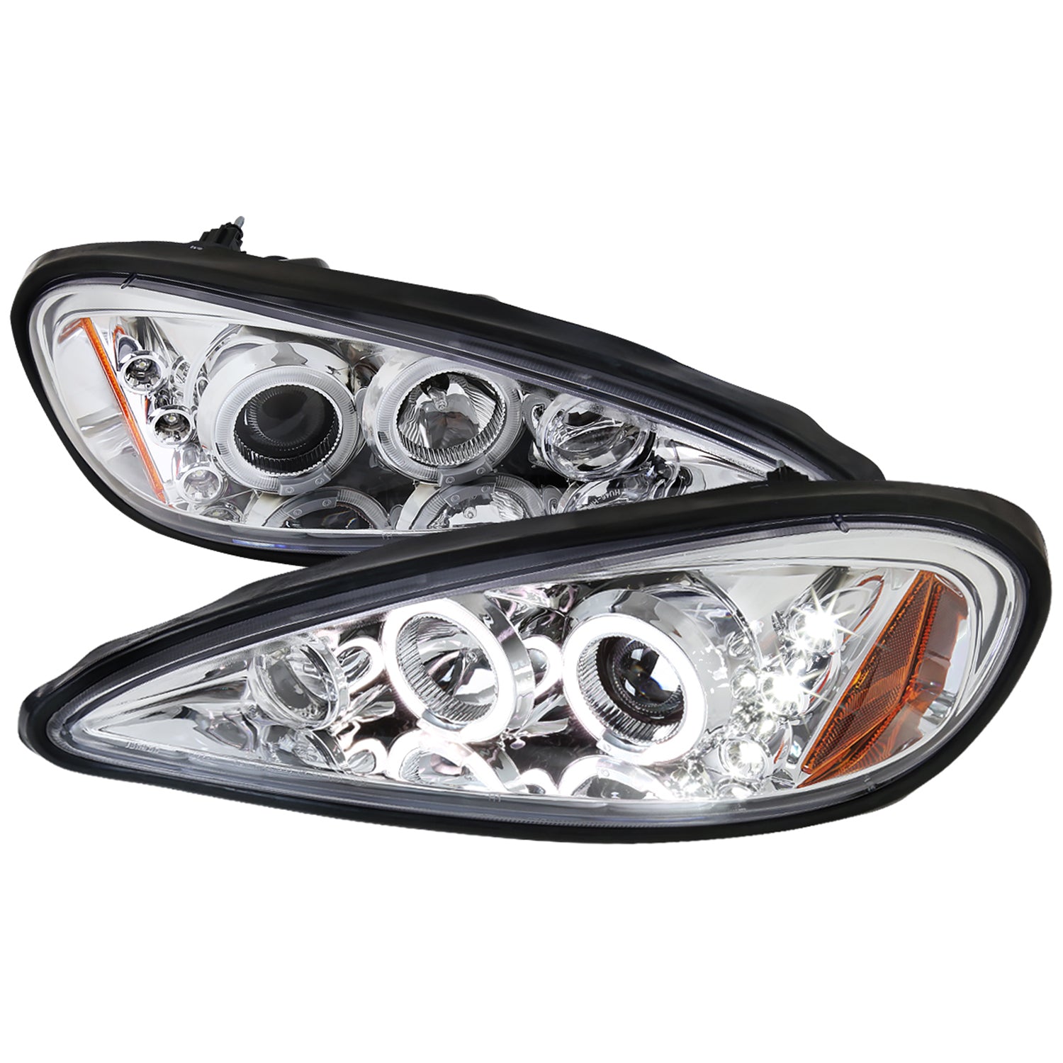 1999-2005 Pontiac Grand AM Dual Halo Projector Headlights Chrome/Clear Lens