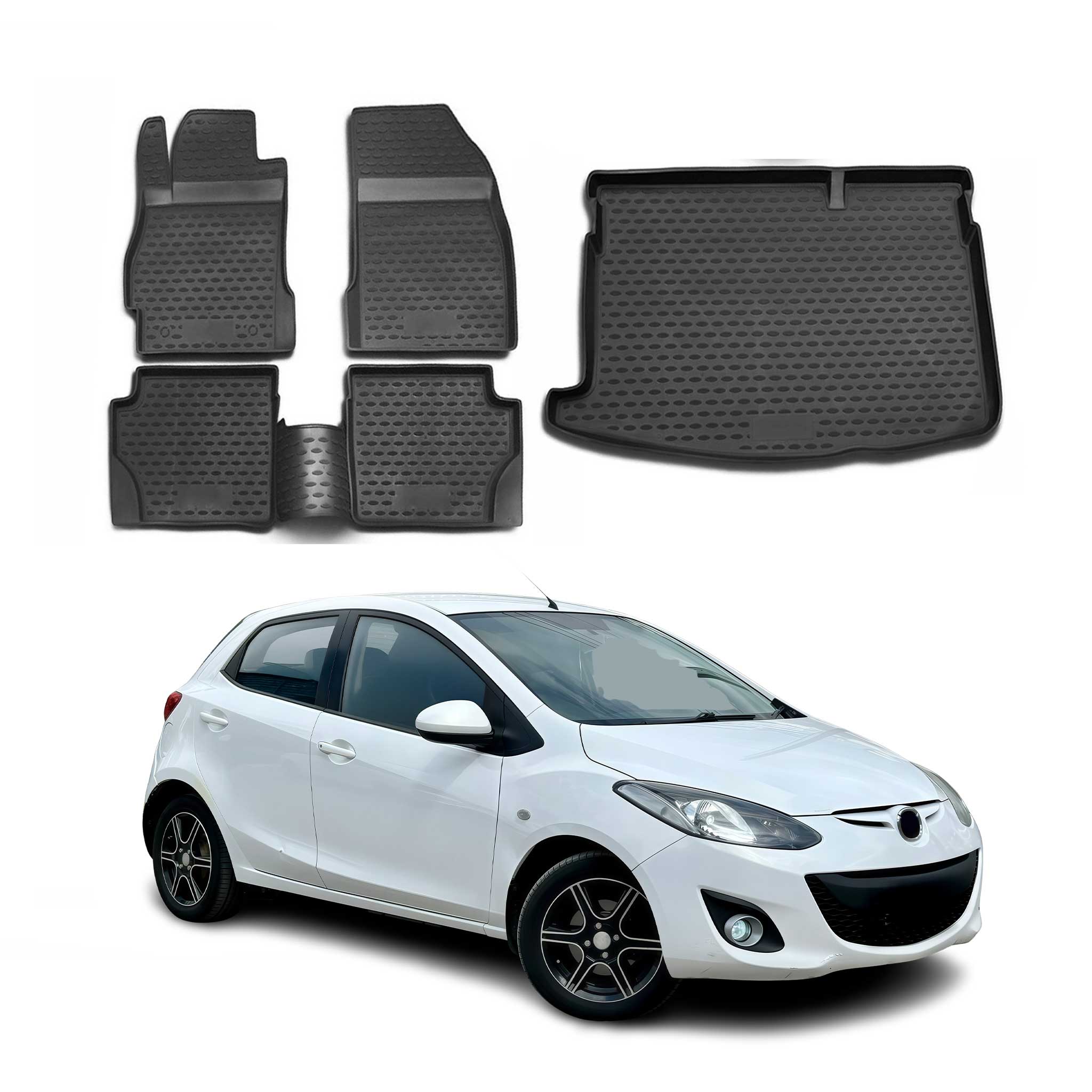 2011-2014 Mazda 2 Floor Mats & Cargo Liner Full Set All Weather Black