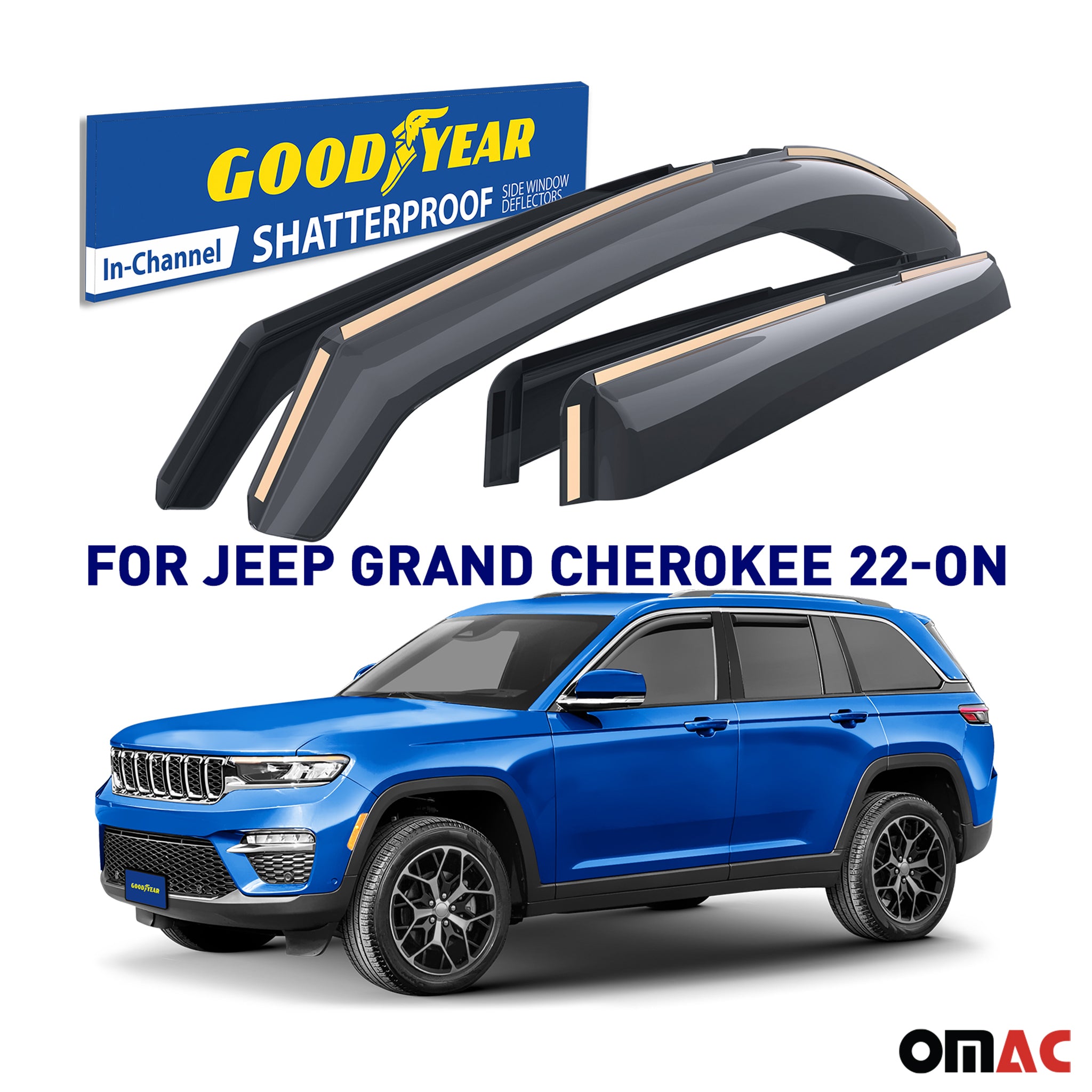 Goodyear Wind Deflectors for Jeep Grand Cherokee 2022-2025 In-channel Smoke 4x