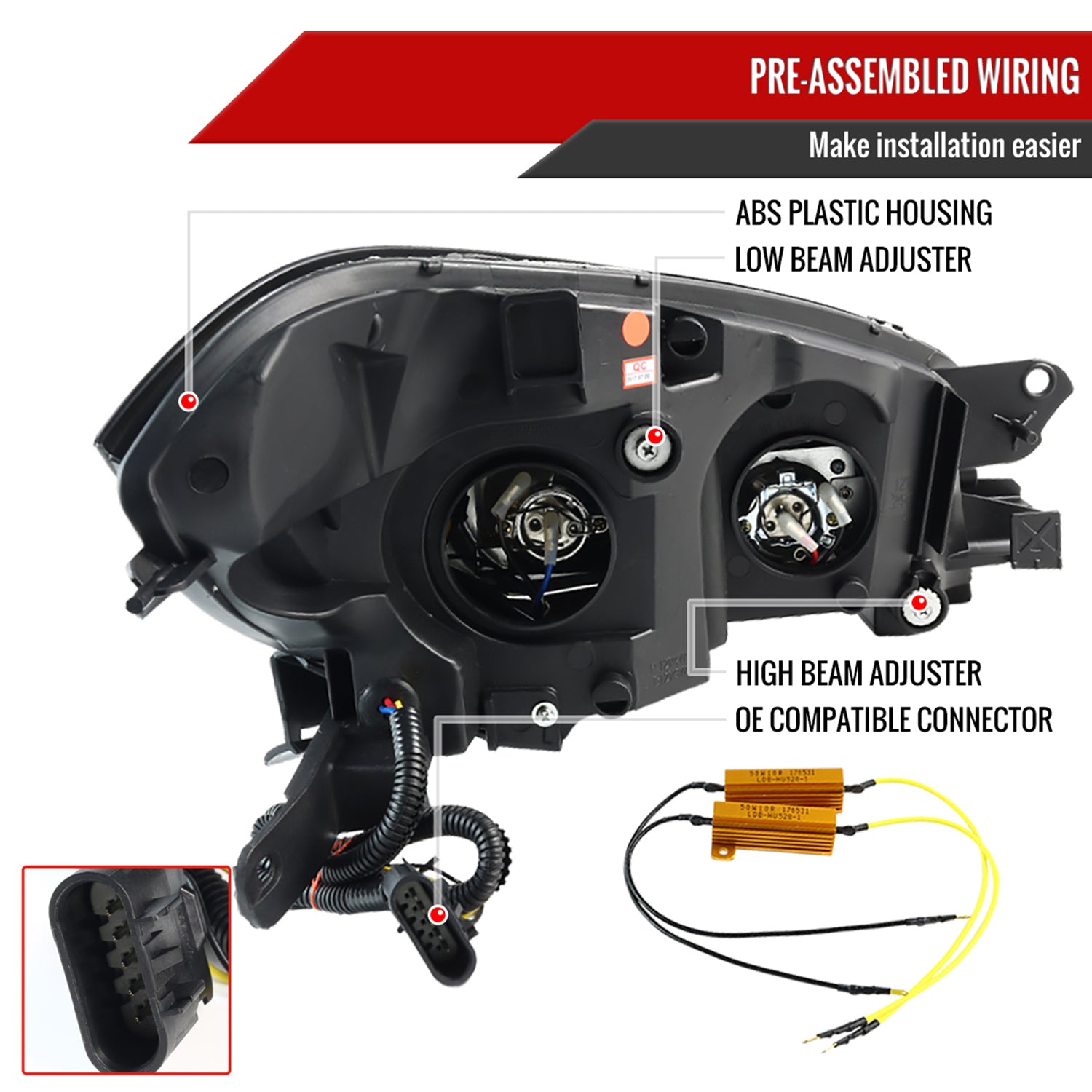 2008-2012 Chevy Malibu LS LT LTZ LED Headlights LED Signal Lights Glossy Black