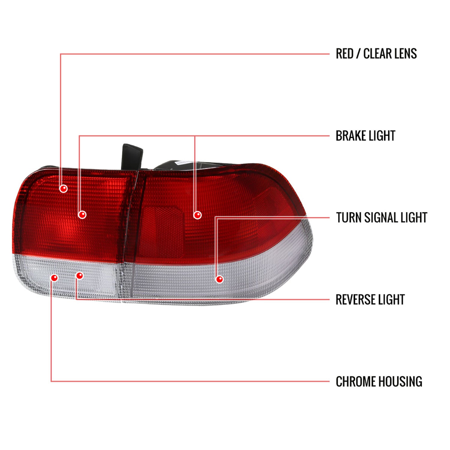 1996-1998 Honda Civic Sedan Tail Lights w/ Bulbs Chrome/Red Clear Lens