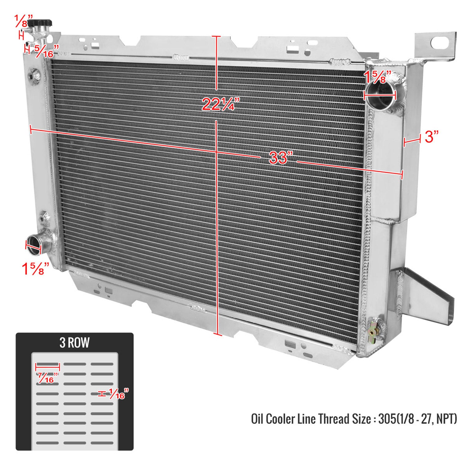 1985-1997 Ford Bronco/F Series V8 Aluminum 3-Row Performance Radiator