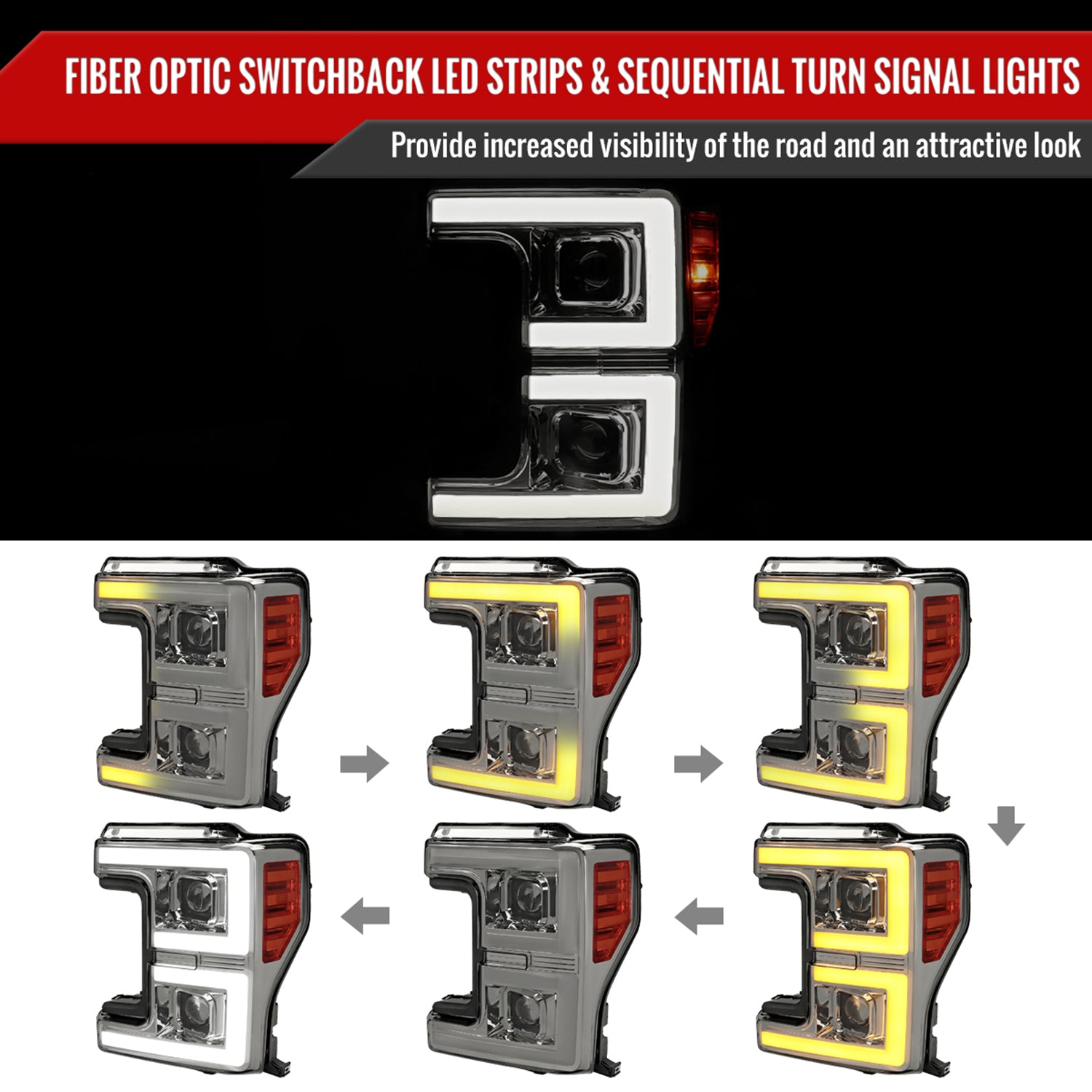 2017-2019 Ford F-250 F-350 F-450 F-550 LED C-Bar Headlights Signal Smoke