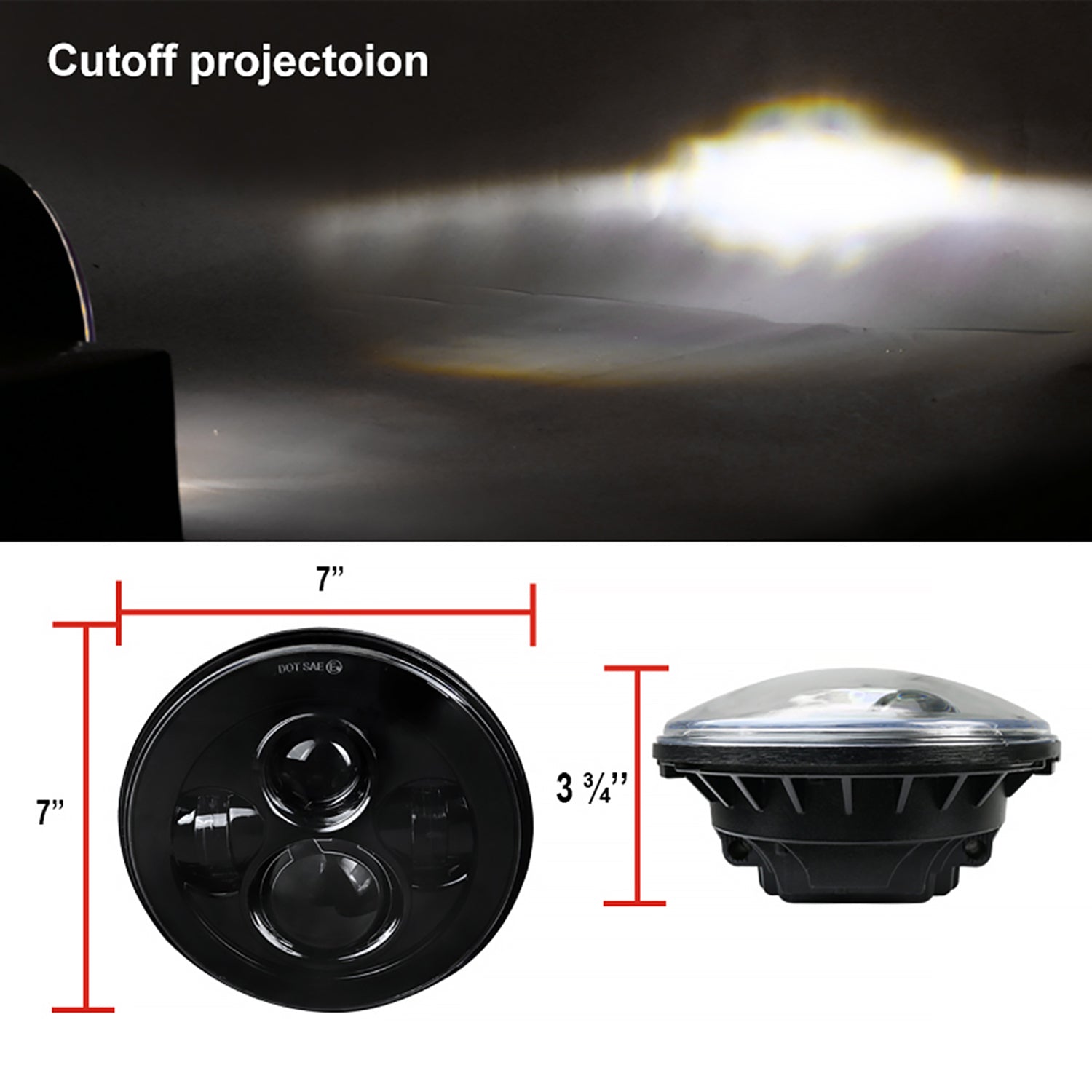Universal 7" Cree LED Projector Headlight - 1PC Matte Black Housing/Clear Lens