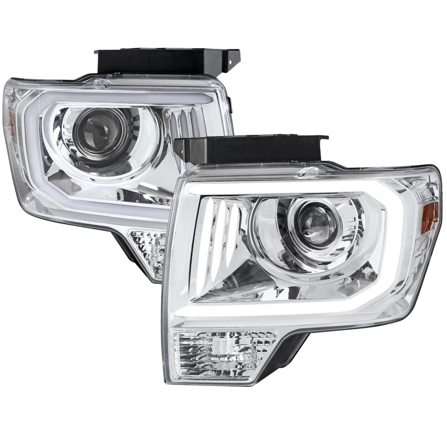 2009-2014 Ford F-150 LED C-Bar Projector Headlights Chrome/Clear Lens
