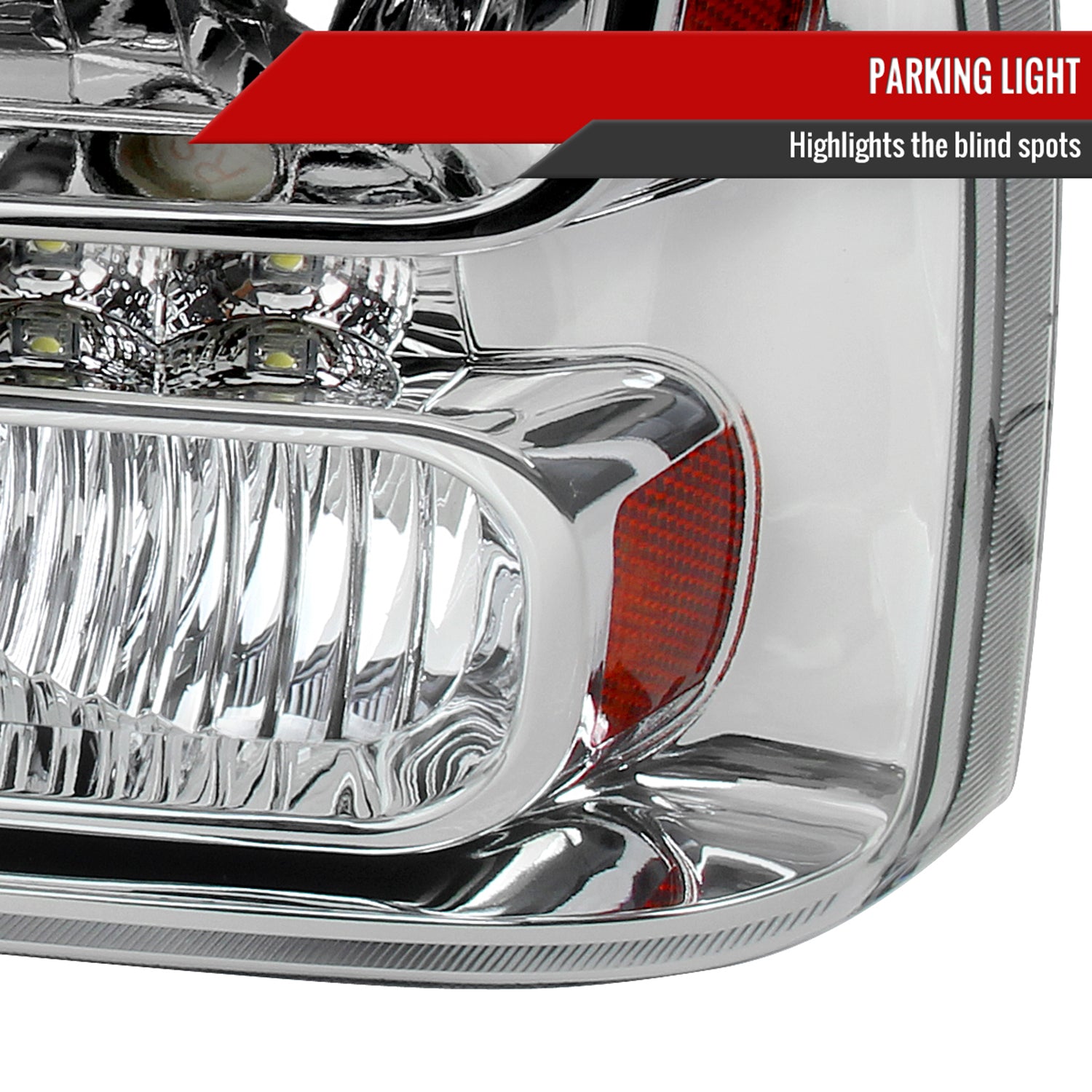 1999-2004 Ford F-250/350/450/550/Excursion Crystal Headlights LED Light Chrome