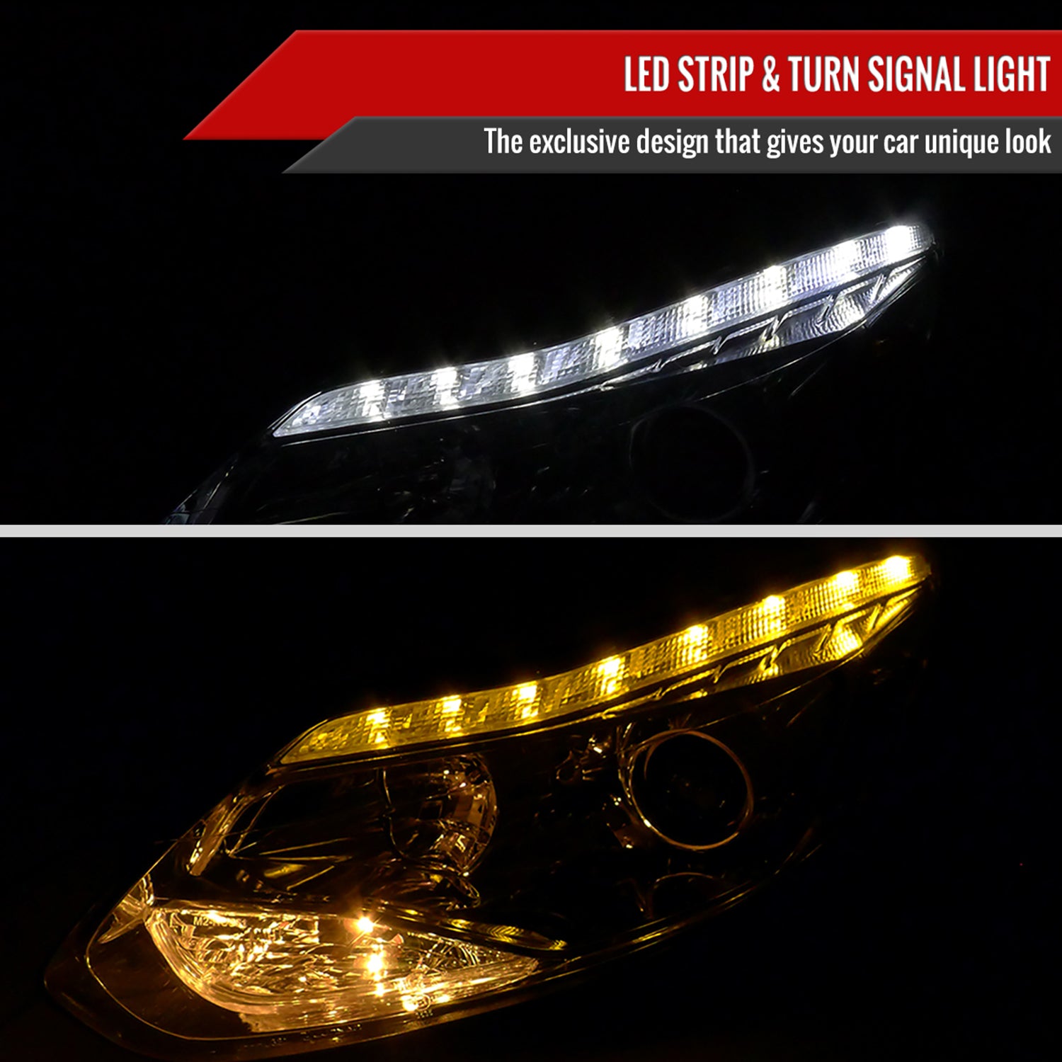 2012-2014 Ford Focus Projector Headlights LED Light &Turn Signal Lights Chrome