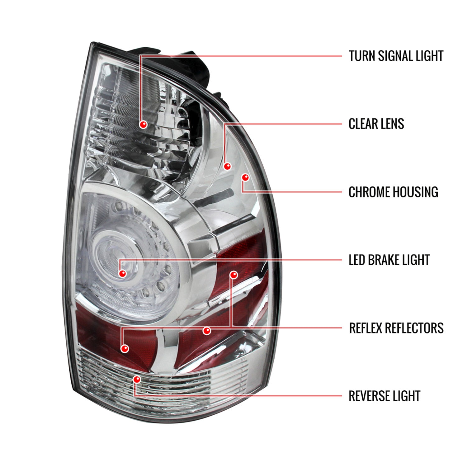 2005-2015 Toyota Tacoma LED Tail Lights Chrome Housing/Clear Lens