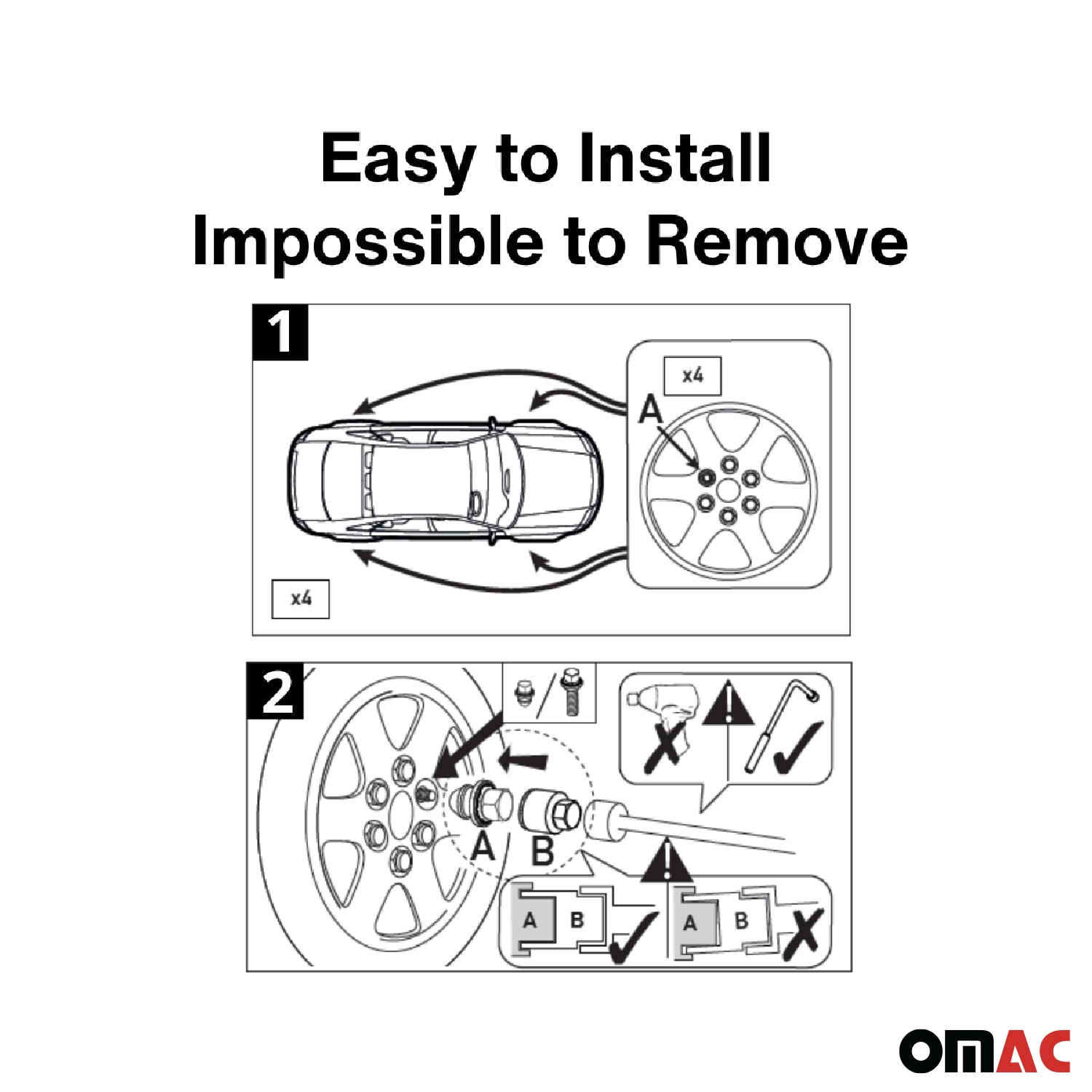 Wheel Lock Kit for BMW 2 Series 4 Series M14X1,25 Bolt Black 4Locks & 1Key