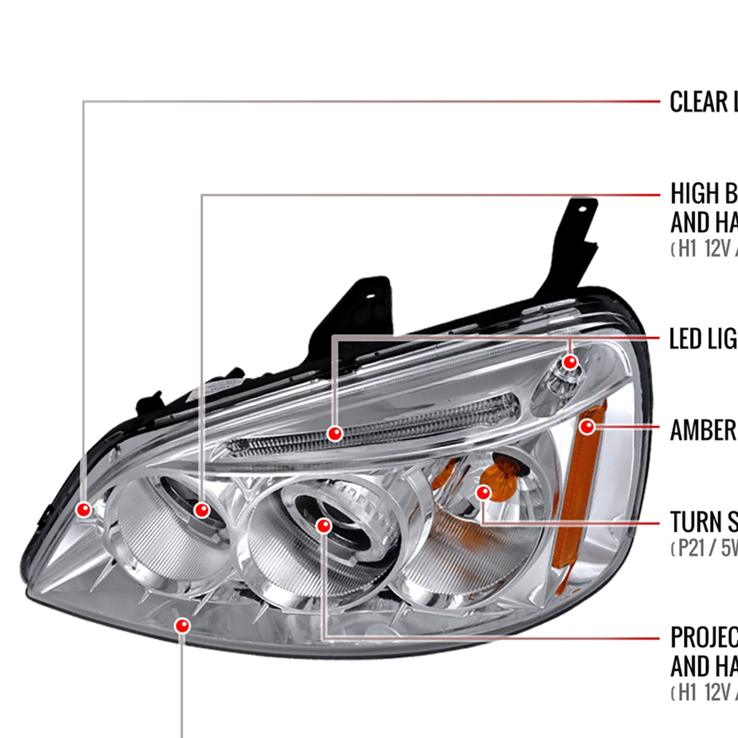 2001-2003 Honda Civic Dual Halo Projector Headlights Chrome/Clear Lens