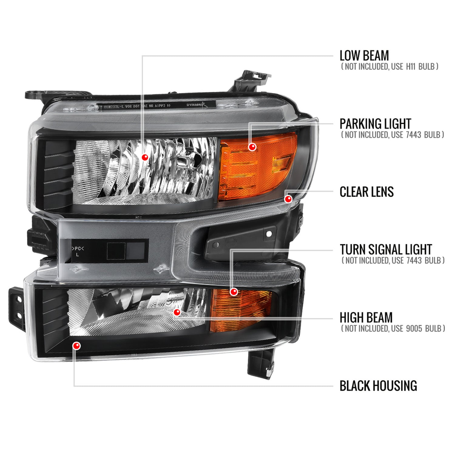 2019-2021 Chevy Silverado 1500 Factory Projector Headlight Matt Black/Clear