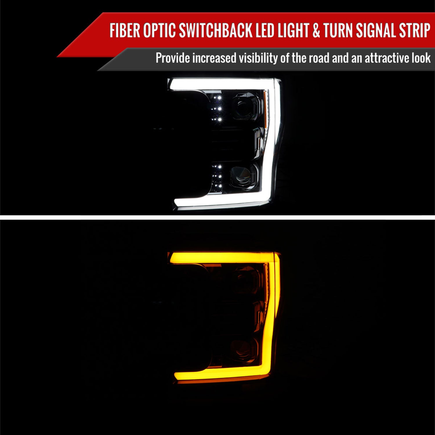 2017-2019 Ford F-250 F-350 F-450 F-550 LED CBar Projector Headlights Jet Black