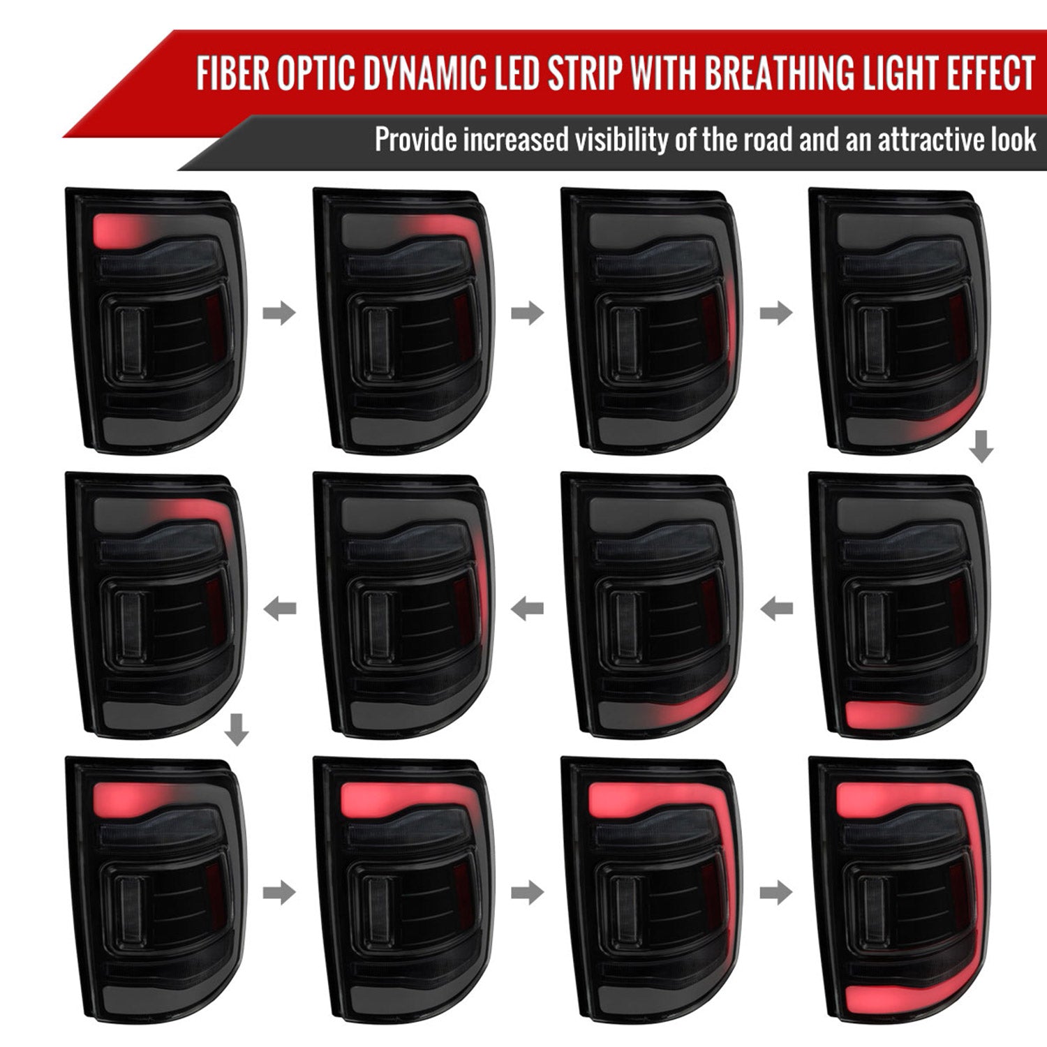 2013-2018 RAM 1500/2500/3500 Sequential Signal LED Tail Lights Black/Smoke