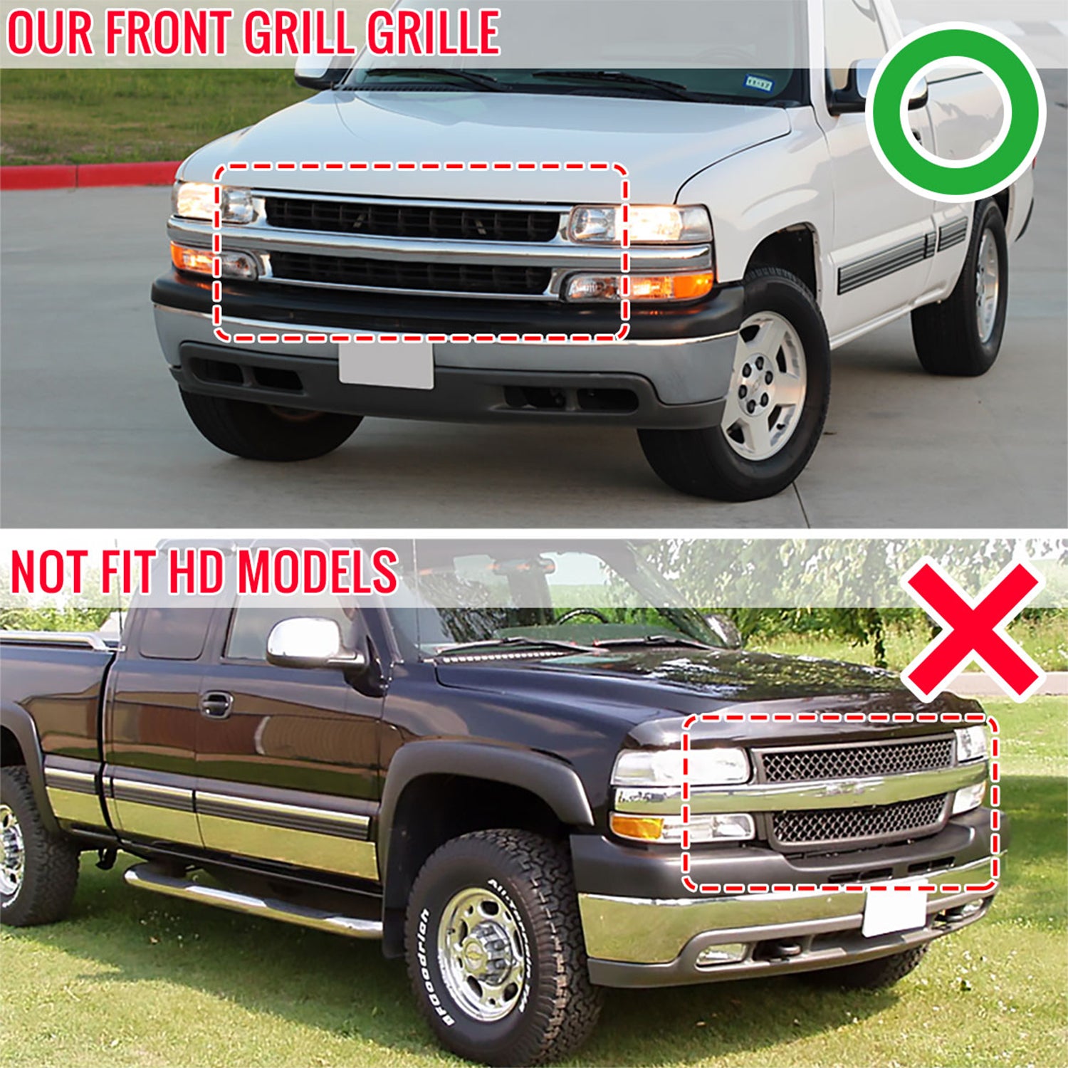 1999-2002 Chevrolet Silverado Matte Black ABS Vertical Grille