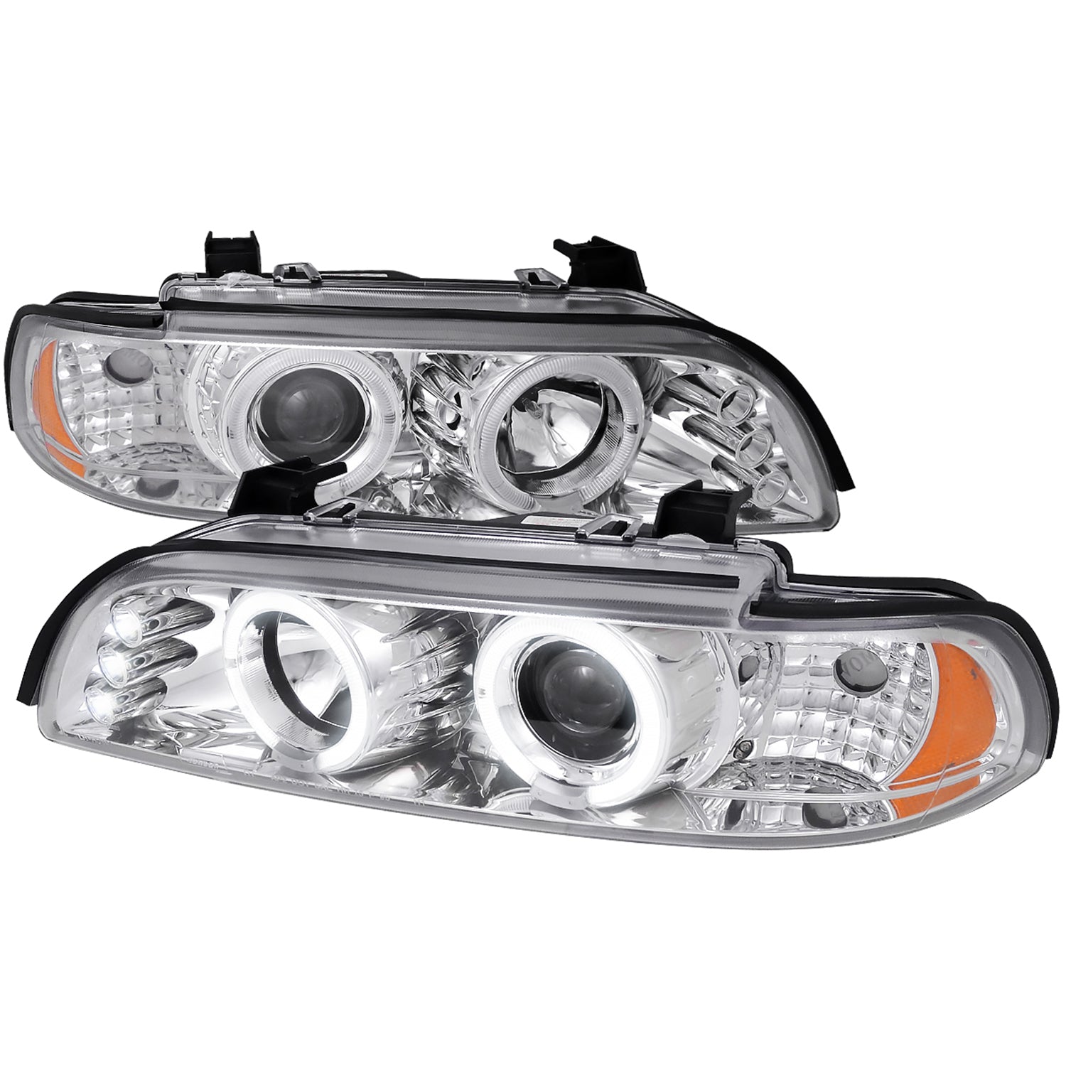1996-2003 BMW E39 5 Series Dual Halo Projector Headlights Chrome/Clear Lens