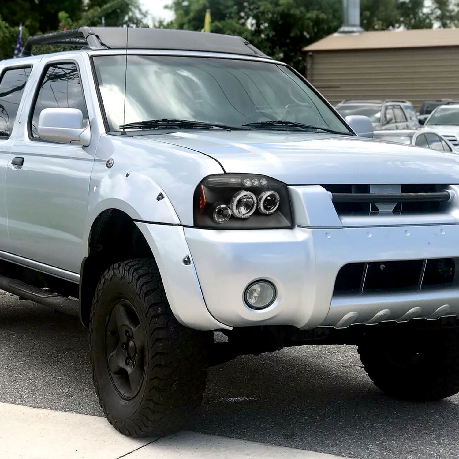 2001-2004 Nissan Frontier Dual Halo Projector Headlights Matte Black/Clear