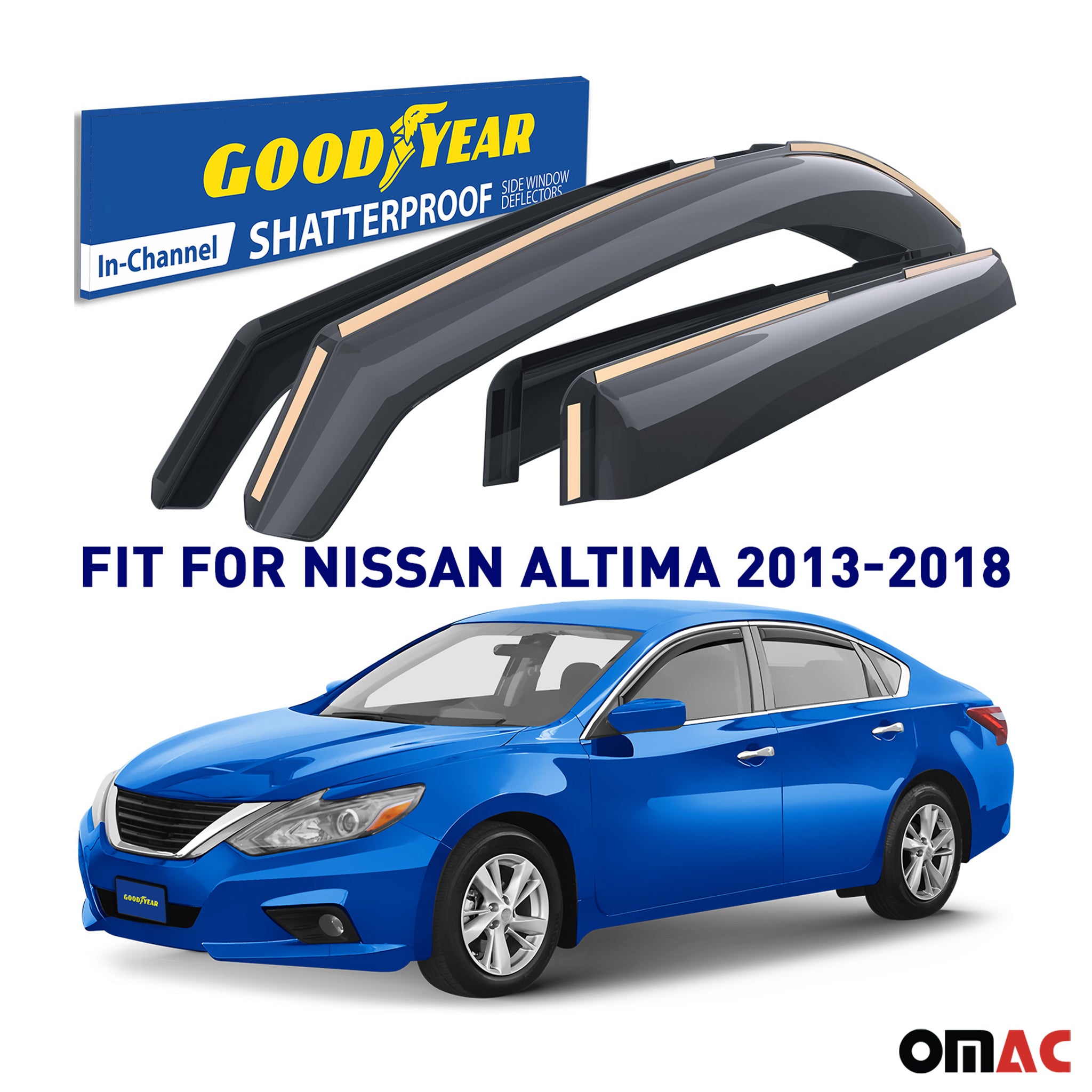Goodyear Wind Deflectors for Nissan Altima 2013-2018 In-channel Premium Smoke 4x
