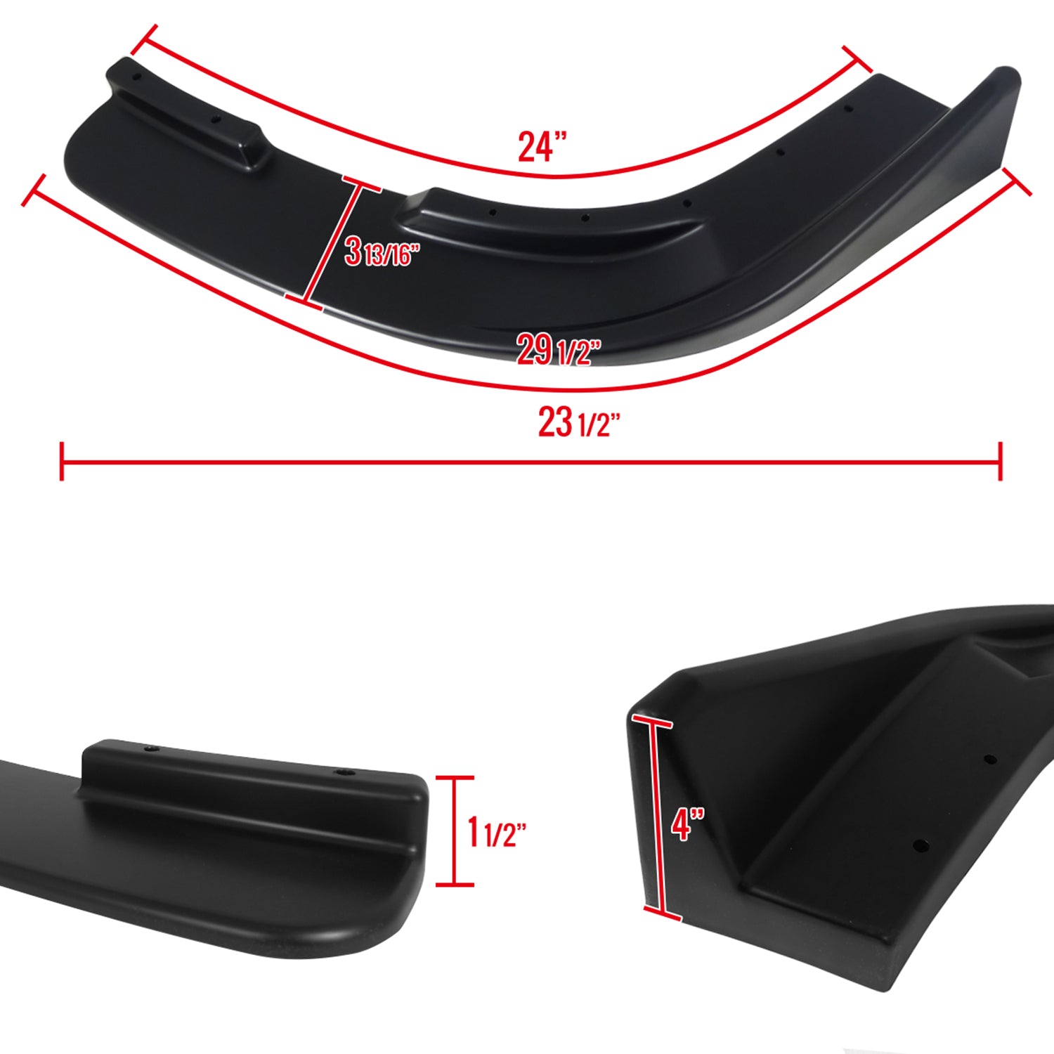 Universal Matte Black Polypropylene Front Bumper Lip Spoiler Splitters