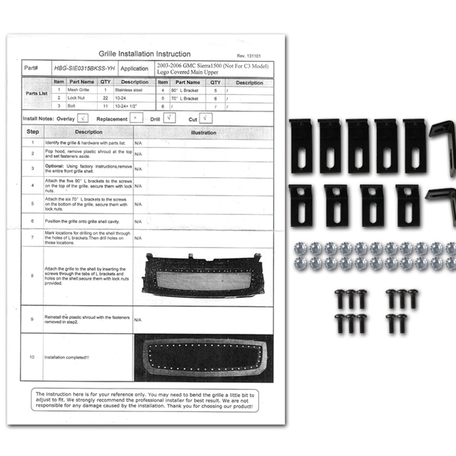 2003-2006 GMC Sierra 1500 Rivet Style Black S.Steel Mesh Grille Insert