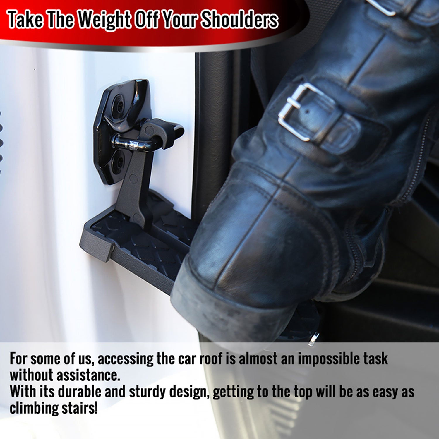 Universal Foldable Car Door Step Latch Foot Hook & Safety Hammer Black