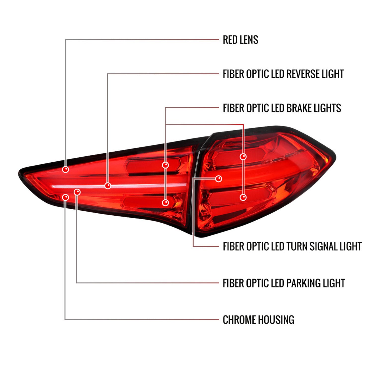 2016-2018 Hyundai Tucson LED Bar Tail LightsChrome Housing/Red Lens