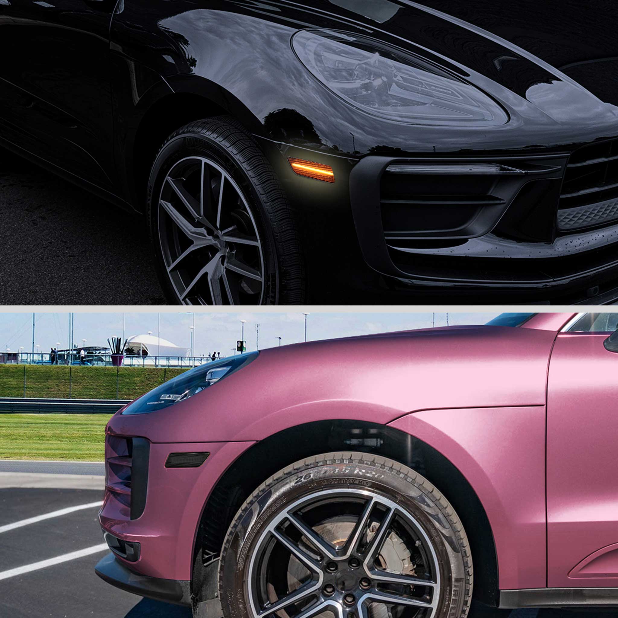 For Porsche Macan 2014-2022 Front Bumper LED Side Marker Turn Signal Lights Chrome Housing Smoked Lens