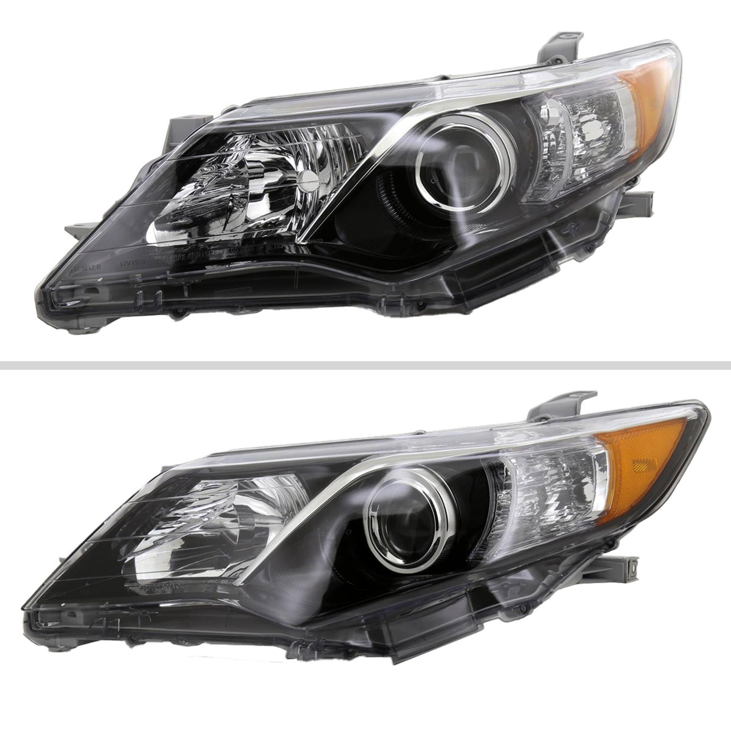 2012-2014 Toyota Camry Projector Headlights w/Amber Reflectors Jet Black/Clear