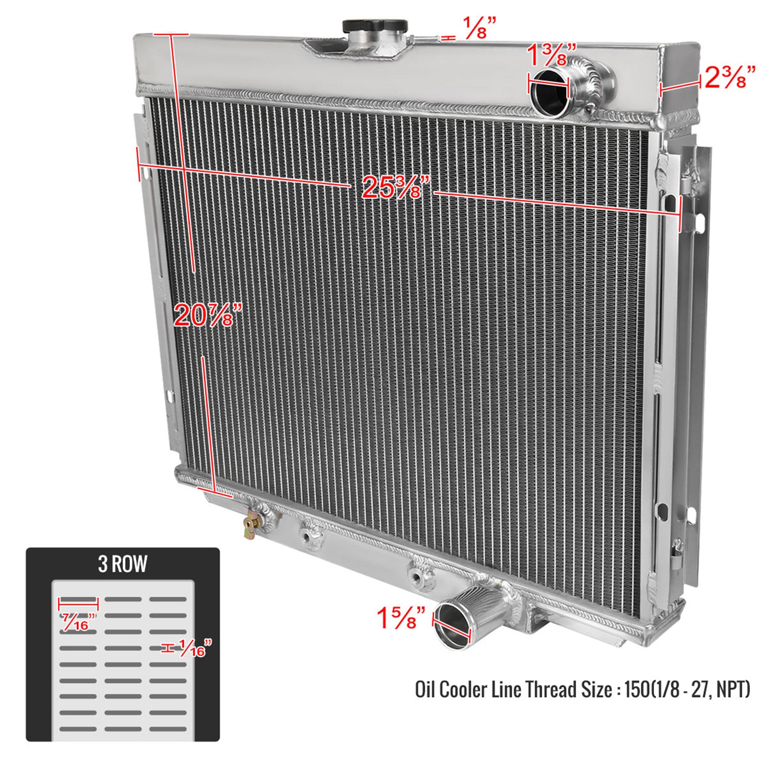 1967-1970 Ford Mustang/Fairlane Mercury Cougar Alu 3Row Performance Radiator