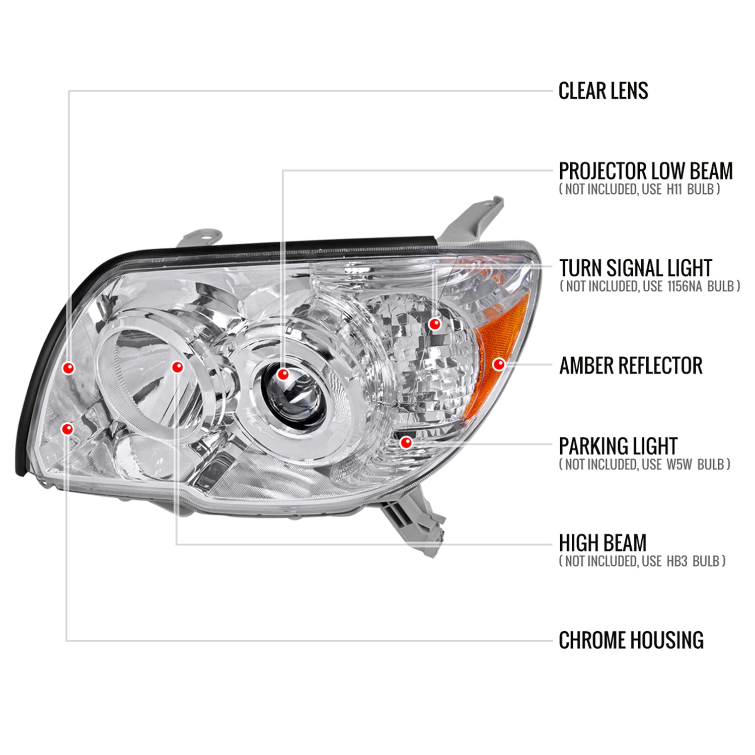 2006-2009 Toyota 4Runner SR5 Limited Projector Style Headlights Chrome/Clear