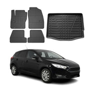 2011-2018 Ford Focus III HB Floor Mats & Trunk Mat Set Black Rubber TPE 5 pcs