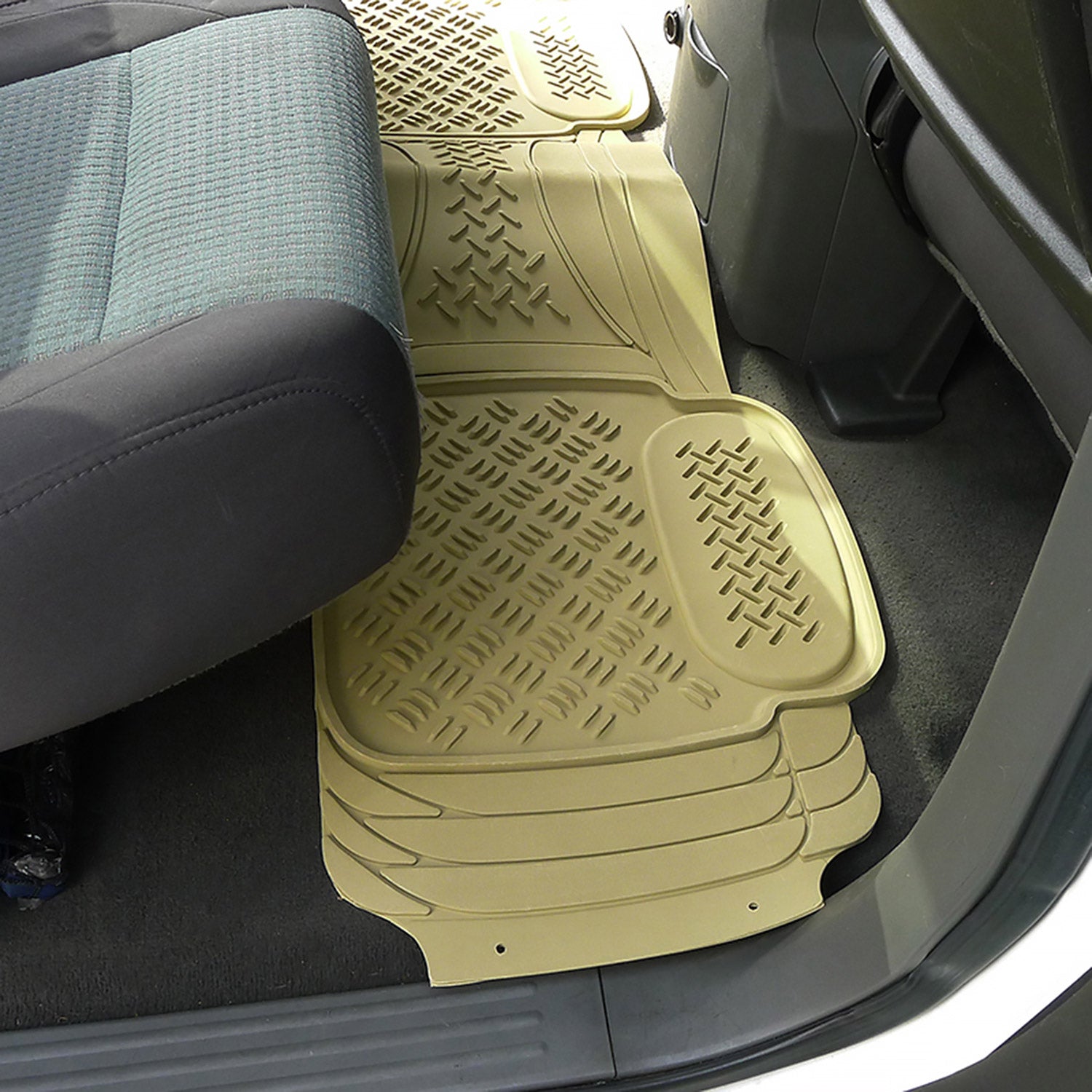 Universal fit Rubber NonSlip Car Floor Mats Liner All Weather 4Pcs Beige