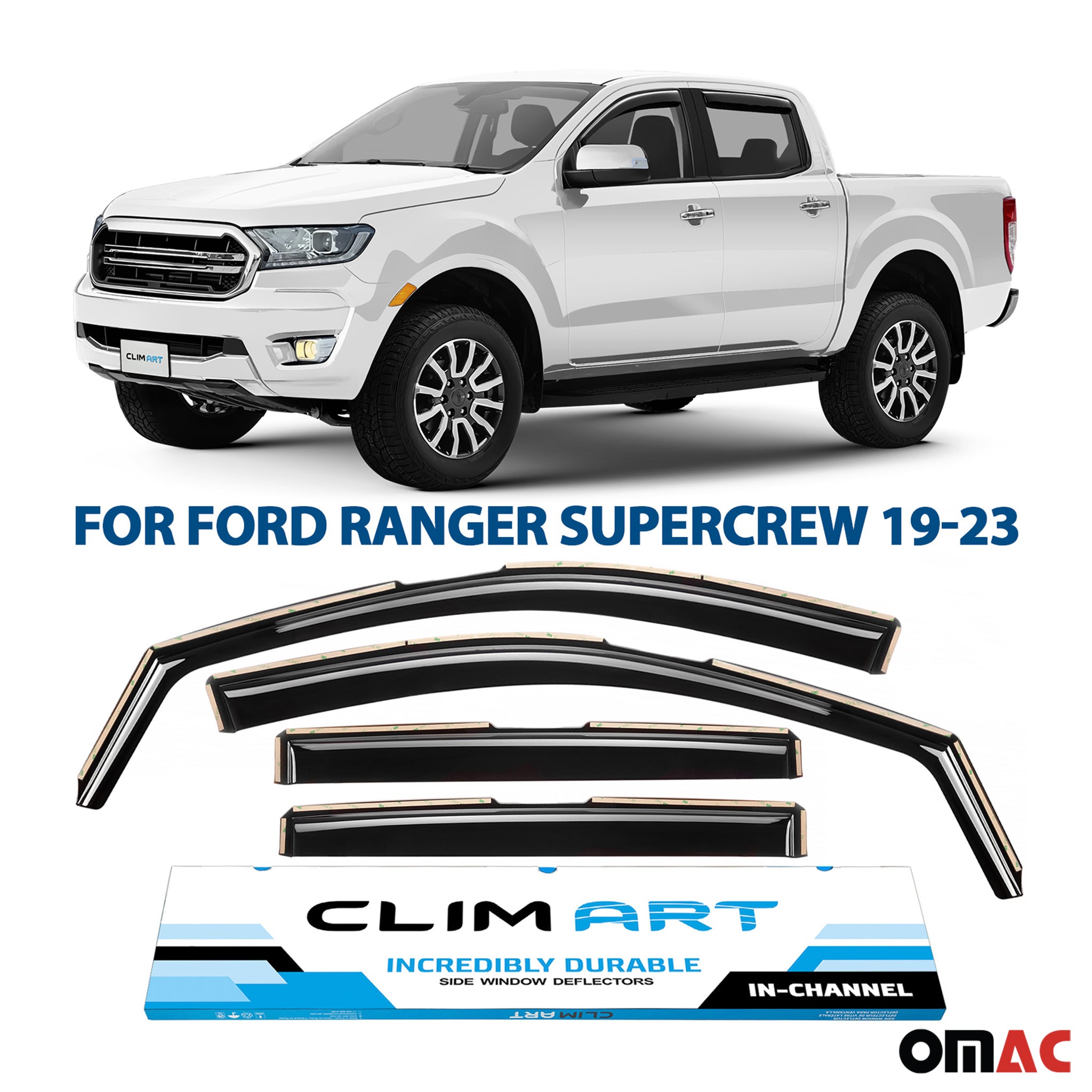 Clim Art Wind Deflectors for Ford Ranger 2019-2023 SuperCrew Shatterproof 4 Pcs