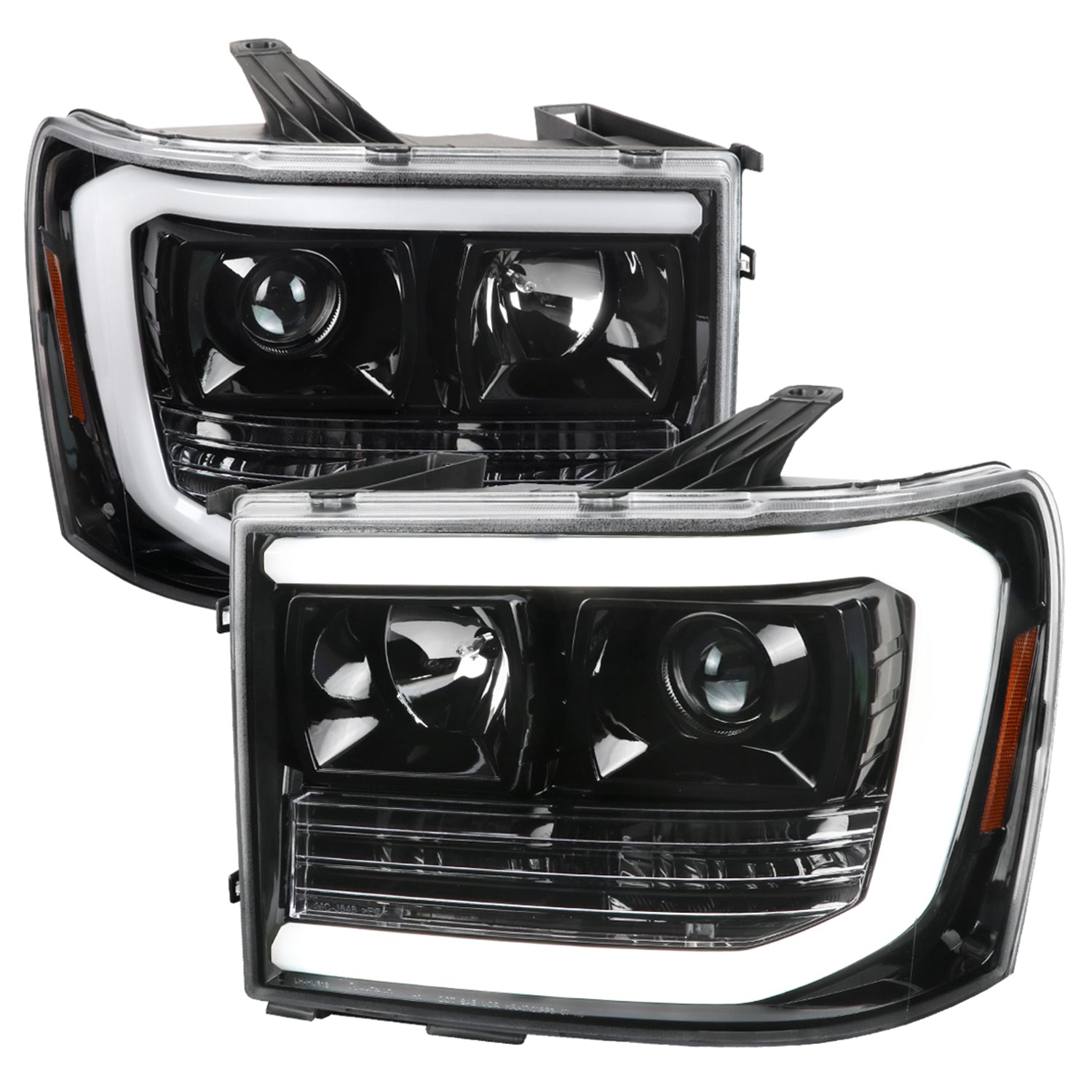 2007-2013 GMC Sierra 1500 2500HD 3500HD LED C-Bar Headlights Jet Black