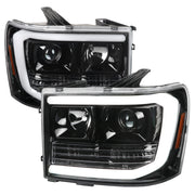 2007-2013 GMC Sierra 1500 2500HD 3500HD LED C-Bar Headlights Jet Black