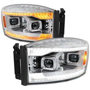 For Dodge RAM 1500 2006-08 / RAM 2500 3500 2006-09 Headlights Switchback LED Strips Turn Signals DRL Chrome Housing Lens